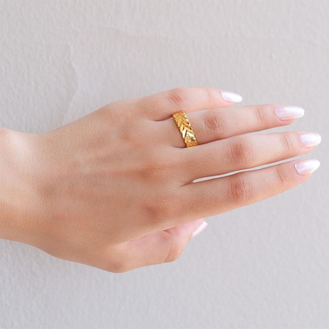 Çelik Yüzük Kadın Altın Kaplama Arpa Model YZK-460