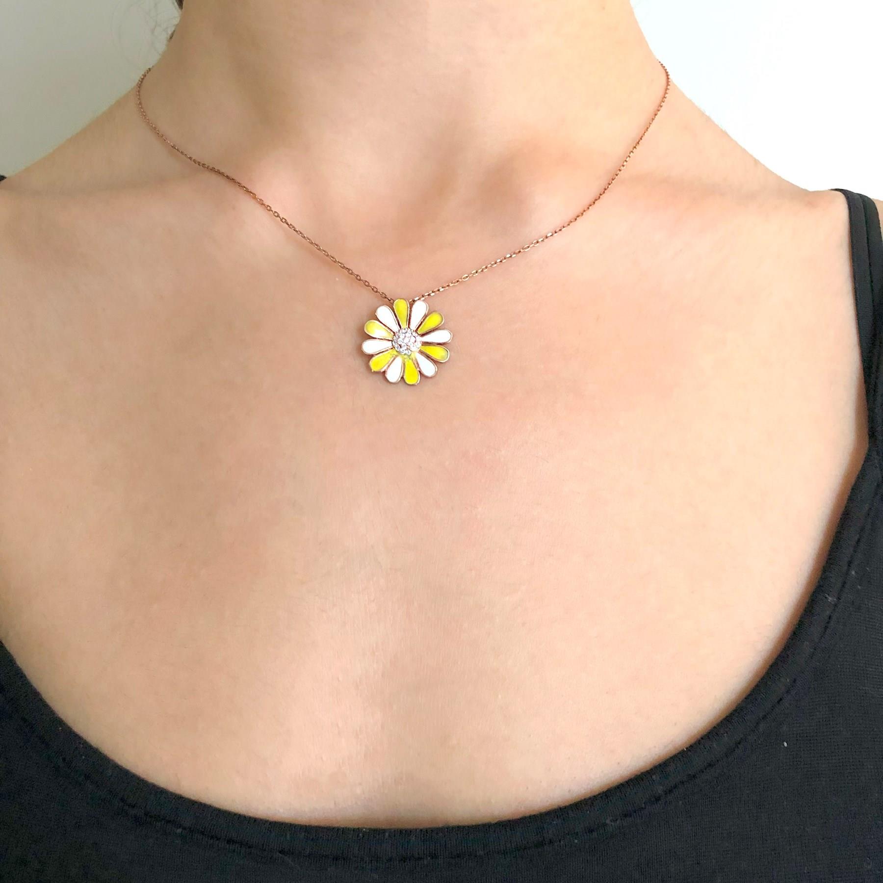 Çift Renkli Çiçek Rose Gümüş Kolye GK-214