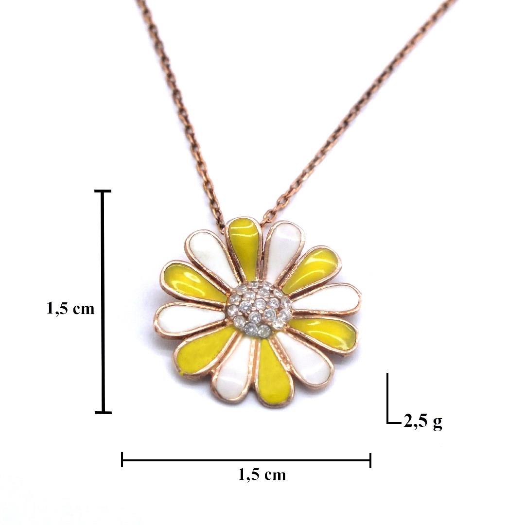 Çift Renkli Çiçek Rose Gümüş Kolye GK-214