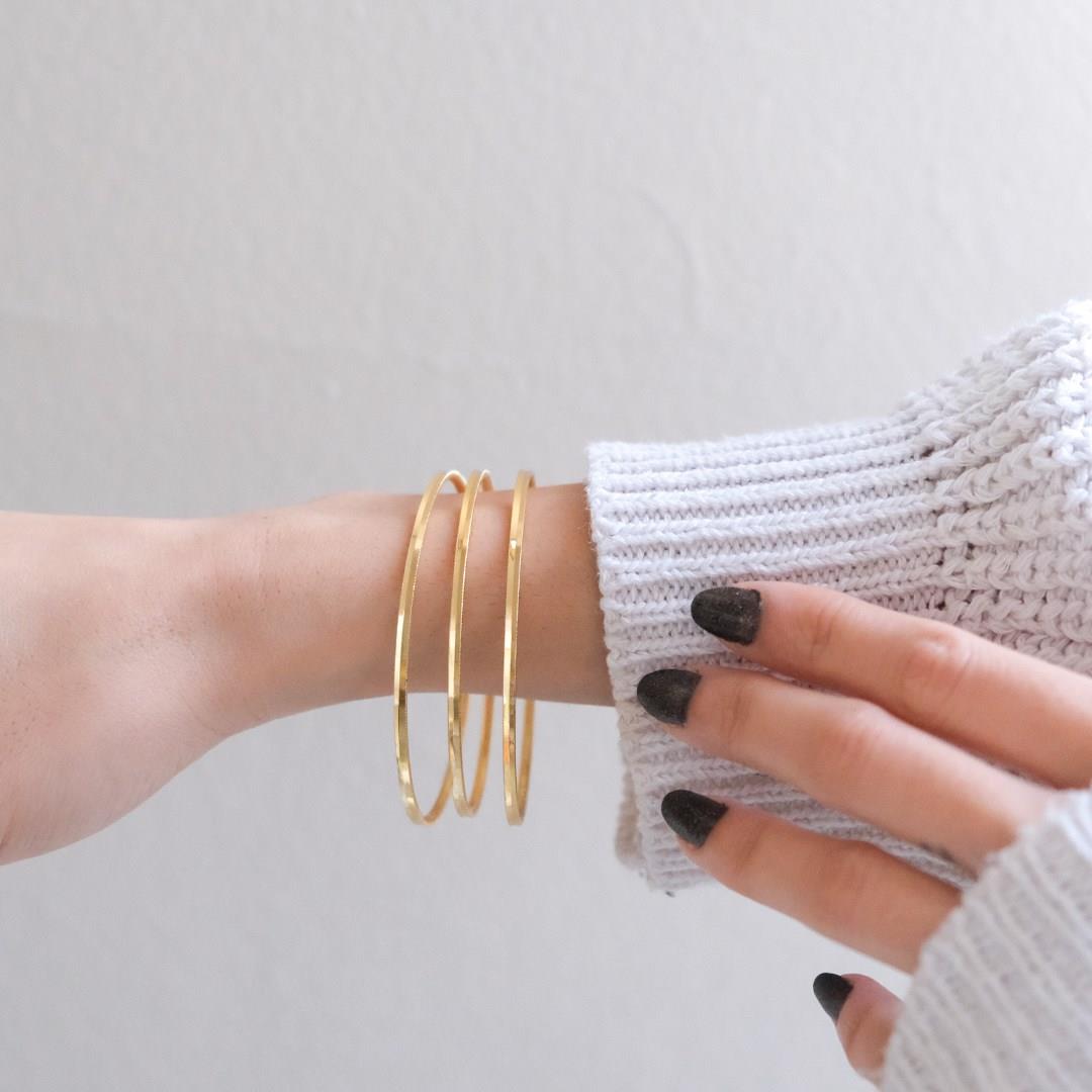 İmitasyon Ajda Bilezik Düz Model Altın Kaplama  - 3 adet BSET-116