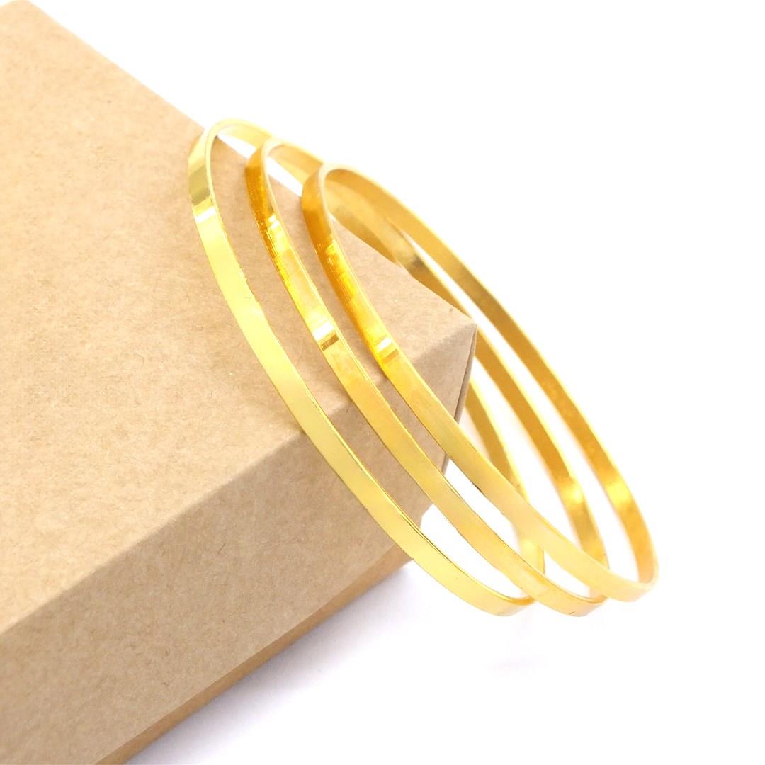 İmitasyon Kibrit Çöpü Altın Kaplama Bilezik Çelik  - 3 Adet BSET-112