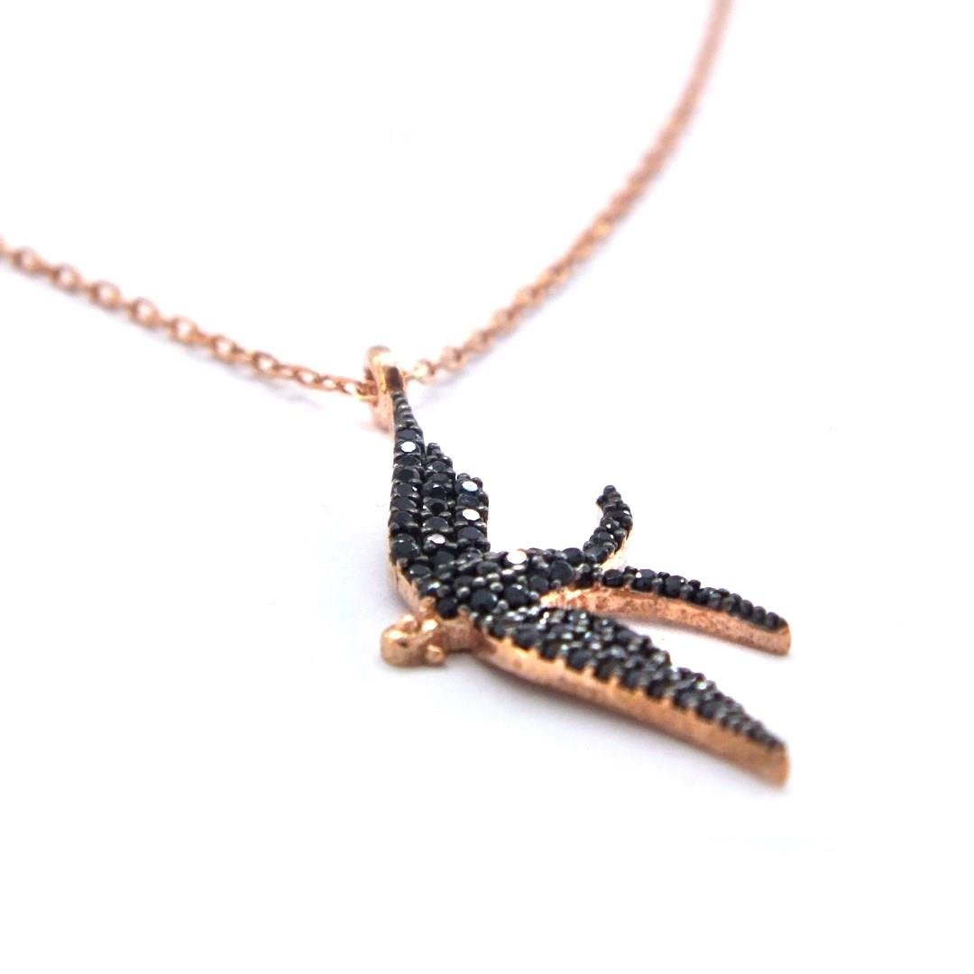 Kuş Zirkon Taşlı Rose Gümüş Kolye GK-182