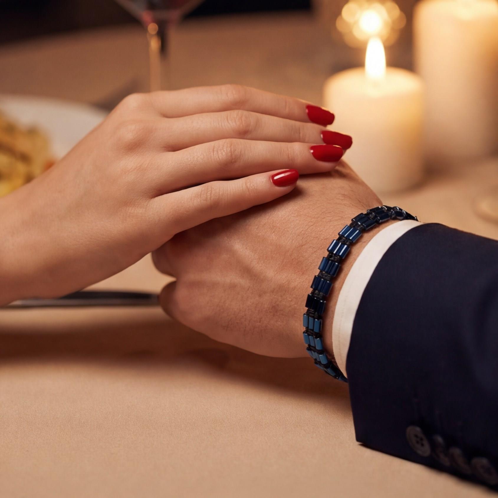 Mavi Hematit Doğal Taş Asansörlü Erkek Bileklik  EBLK-201