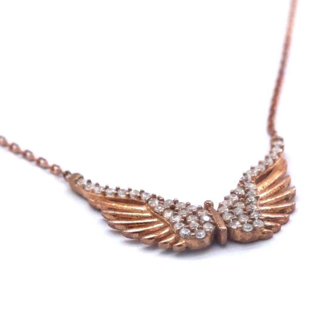 Melek Kanatlı Zirkon Taşlı Rose Gümüş Kolye GK-203