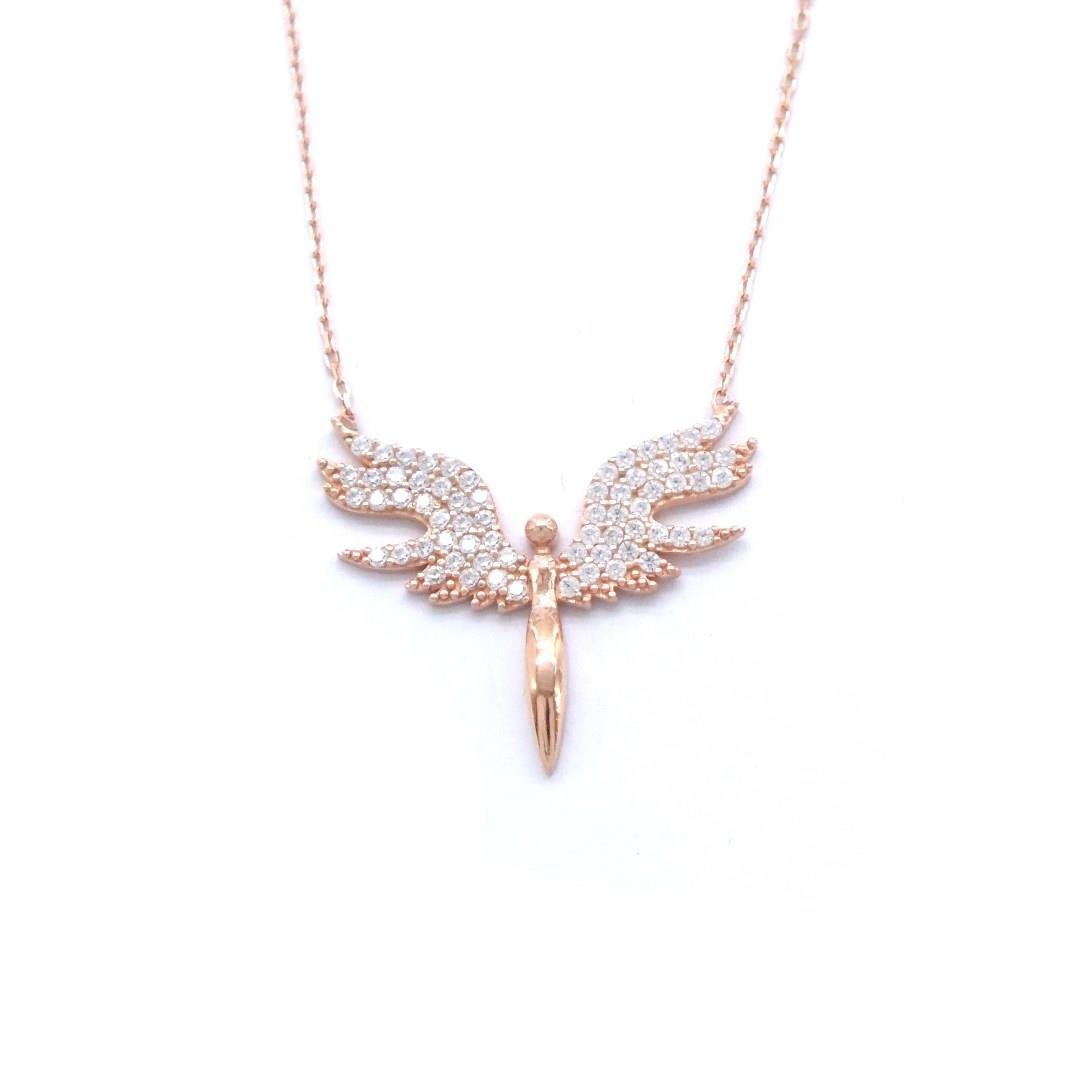 Mikail (Huzur) Meleği Zirkon Taşlı Rose Gümüş Kolye GK-116