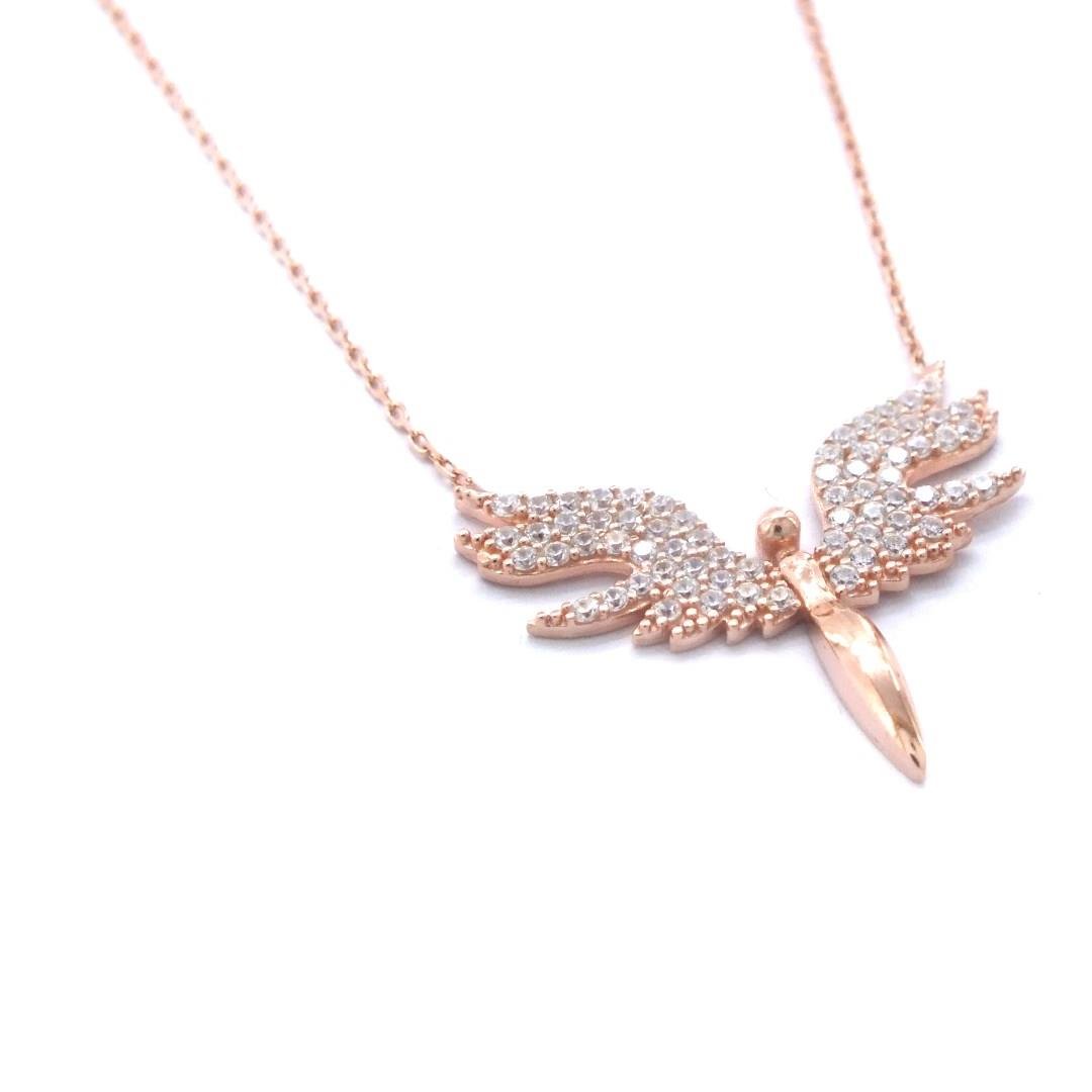 Mikail (Huzur) Meleği Zirkon Taşlı Rose Gümüş Kolye GK-116
