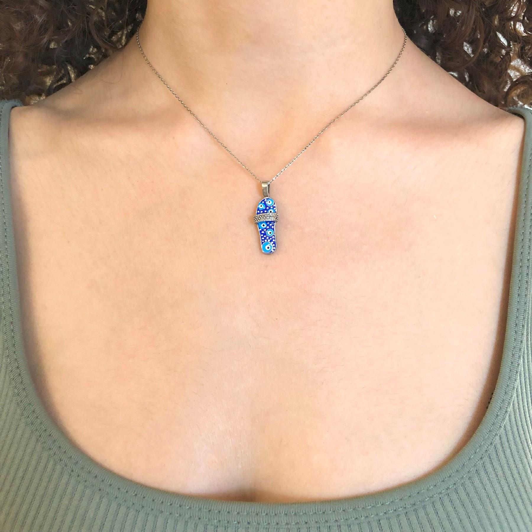 Nazar Boncuğu Motifli Gümüş Kolye GK-166