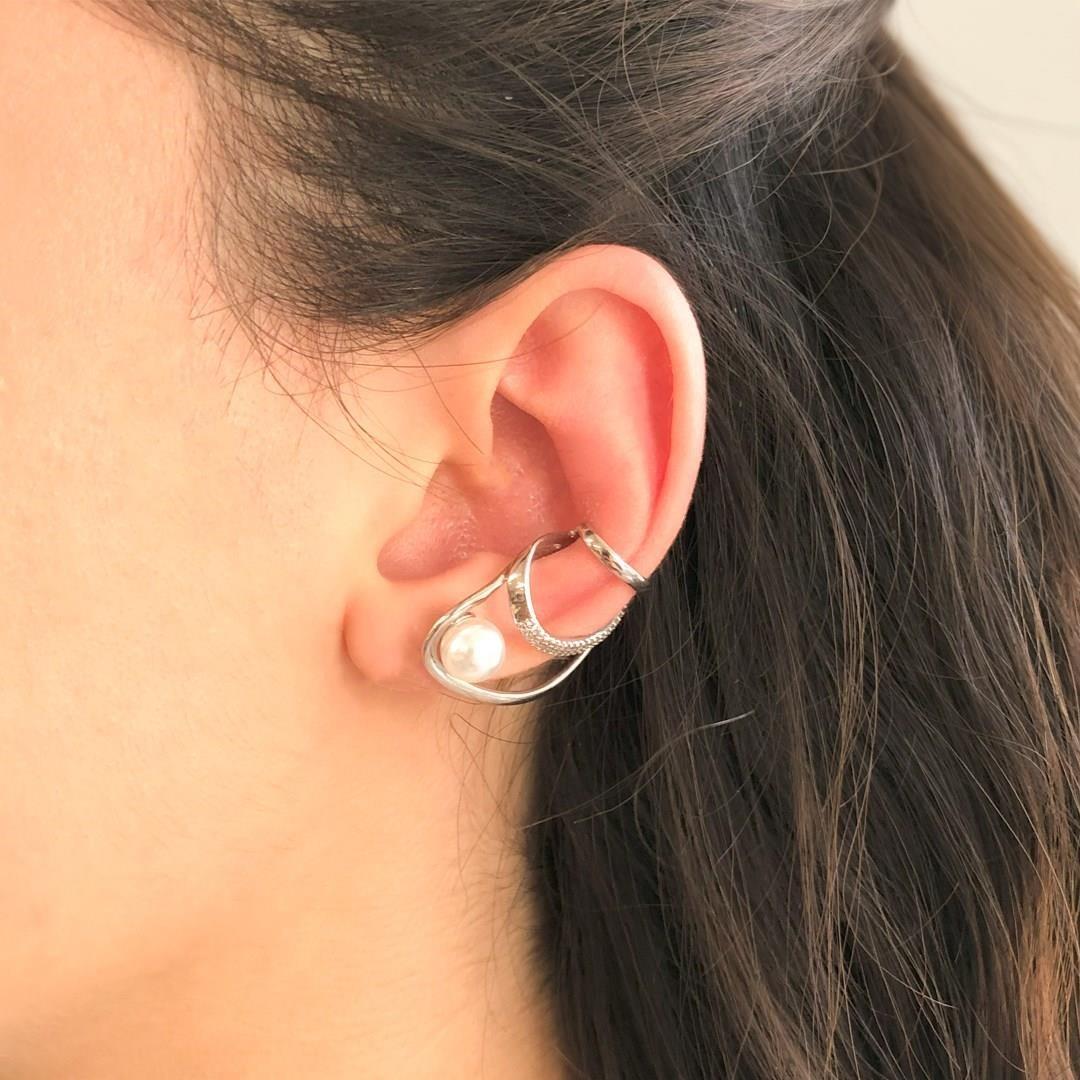 Paslanamaz Çelik Küpe İnci Taşlı Çelik Ear Cuff UNK-682