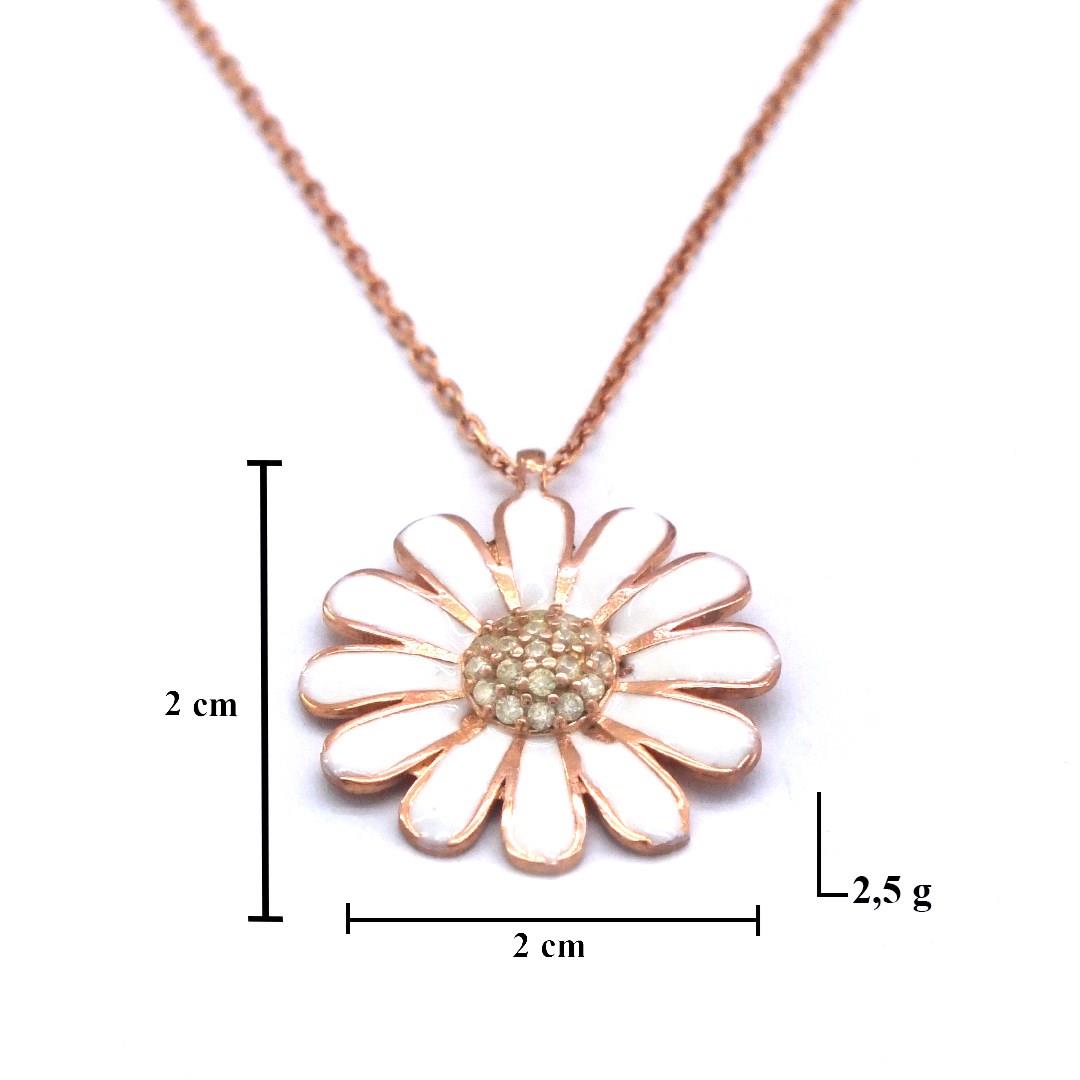 Zirkon Taşlı Beyaz Çiçek Rose Gümüş Kolye GK-216