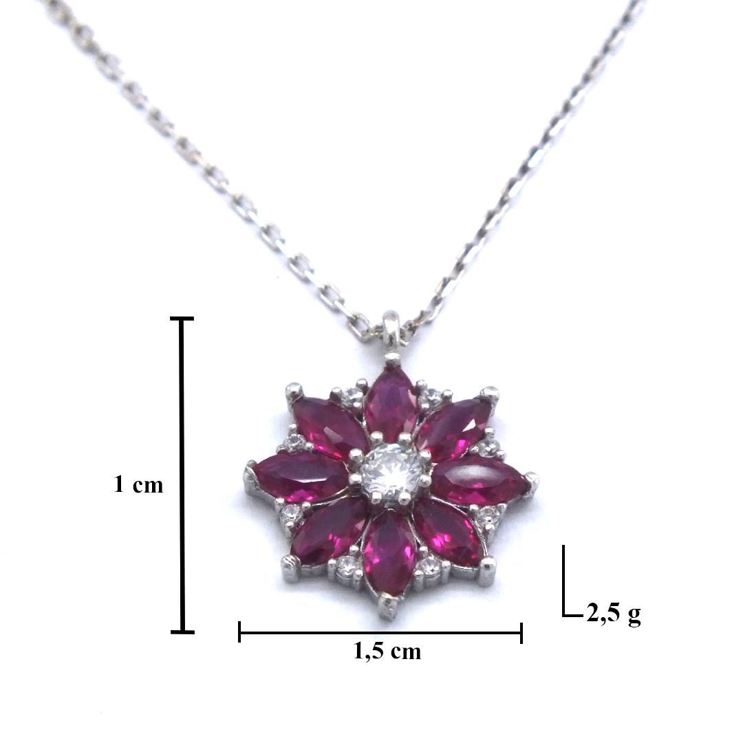 Zirkon Taşlı Mor Çiçek Gümüş Kolye GK-215