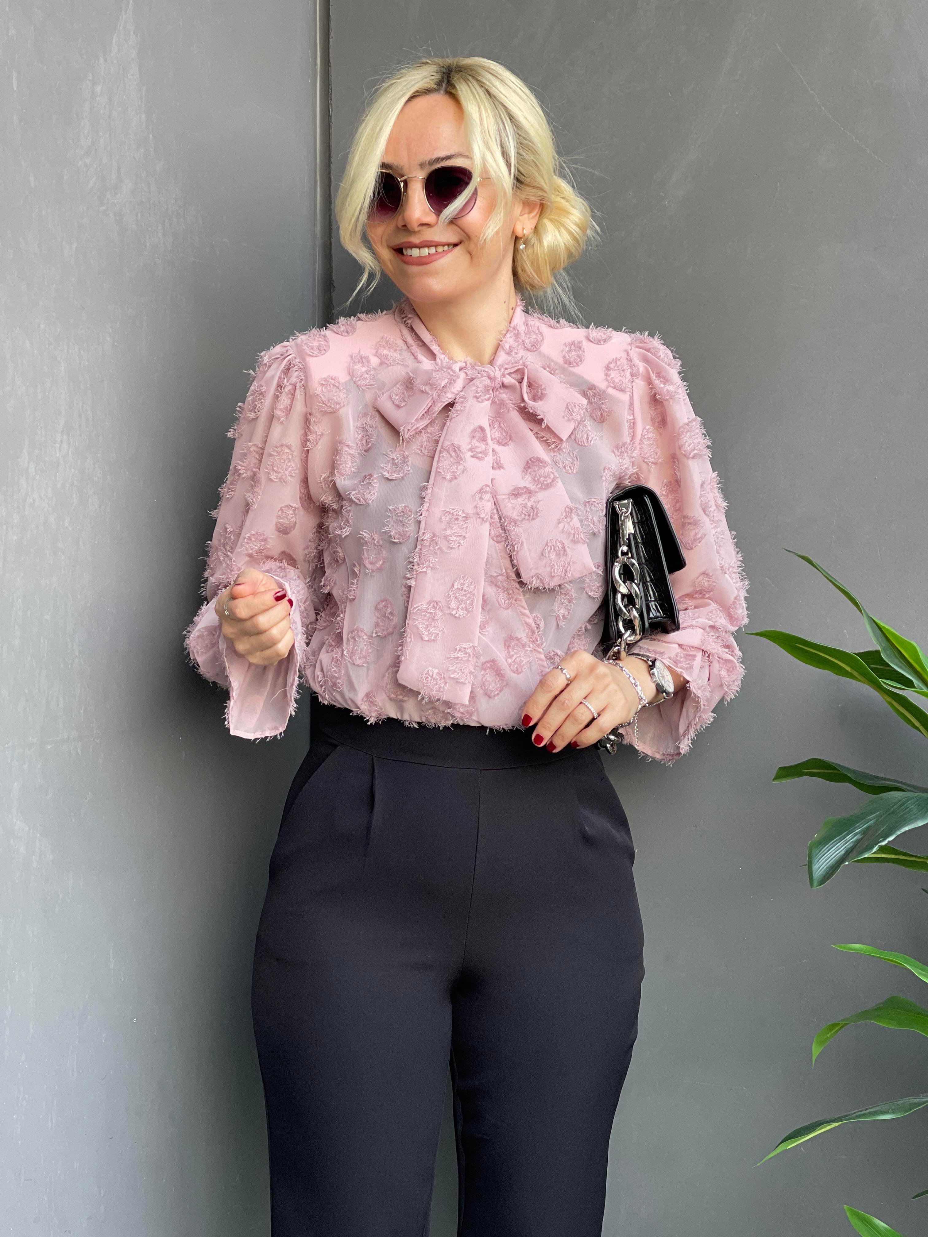 Fularlı Pudra Renk Transparan Tulum