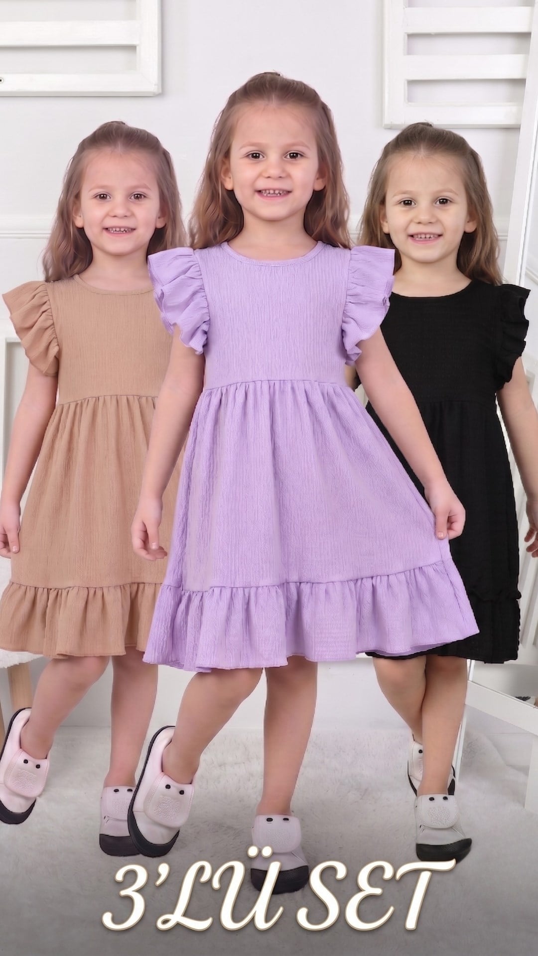 3 LÜ SET Kız Çocuk Elbise 3 ADET  YENİ SEZON YAZLIK 