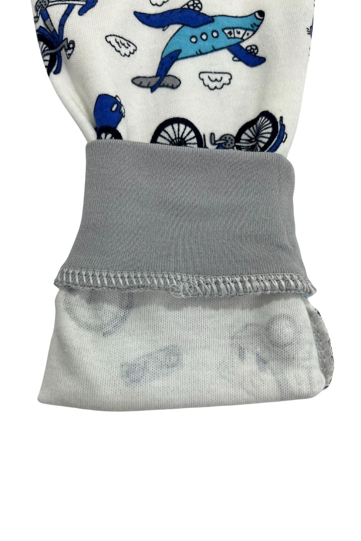 Araba ve Bisiklet Desenli Uzun Kollu Mevsimlik Erkek Çocuk Pamuk Pijama Takımı