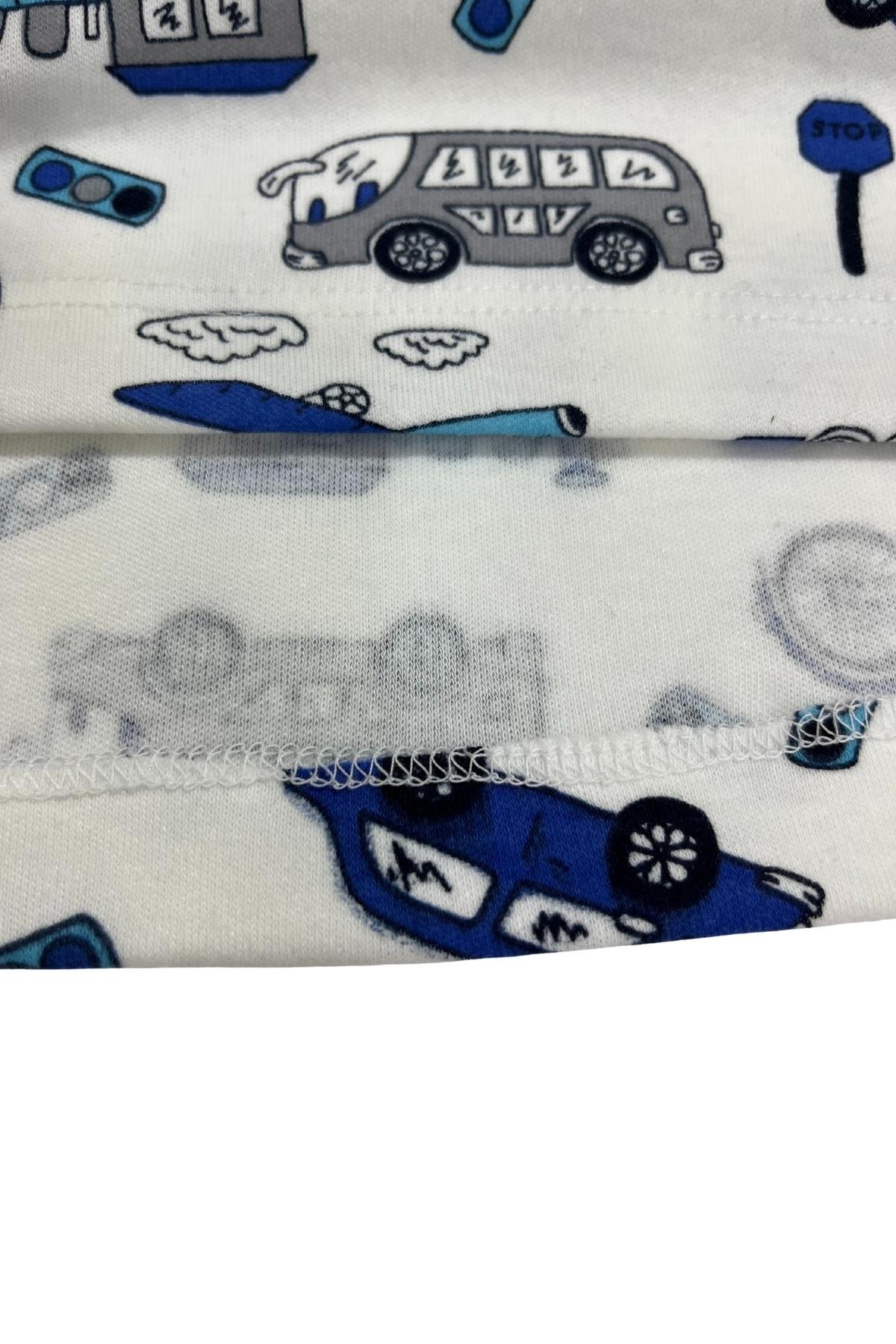 Araba ve Bisiklet Desenli Uzun Kollu Mevsimlik Erkek Çocuk Pamuk Pijama Takımı
