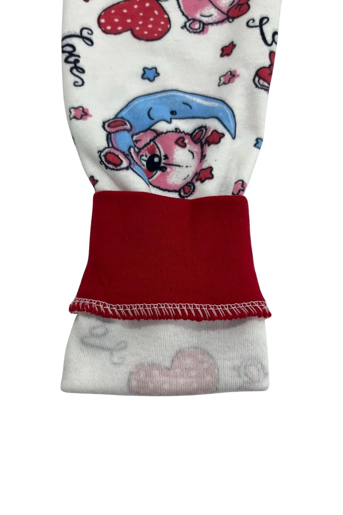 Ayıcık ve Ay Desenli Uzun Kollu Mevsimlik Pamuk Kız Çocuk Pijama Takımı