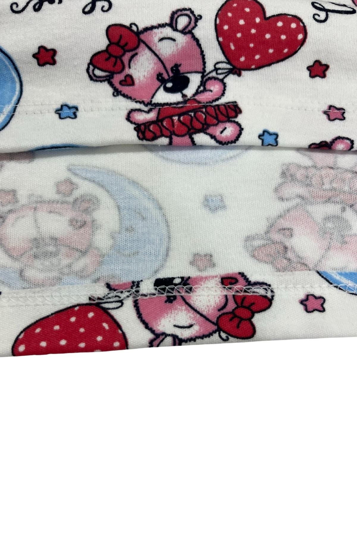 Ayıcık ve Ay Desenli Uzun Kollu Mevsimlik Pamuk Kız Çocuk Pijama Takımı