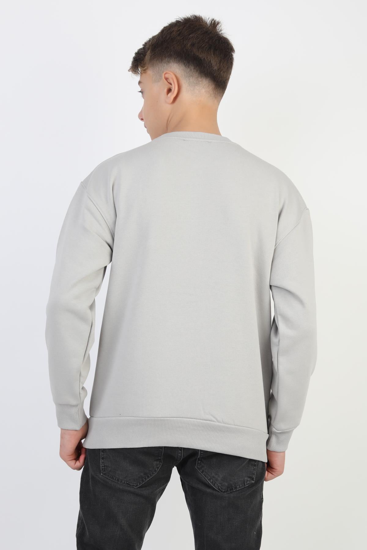 Baskı Detaylı Bisiklet Yaka Erkek Çocuk Sweatshirt