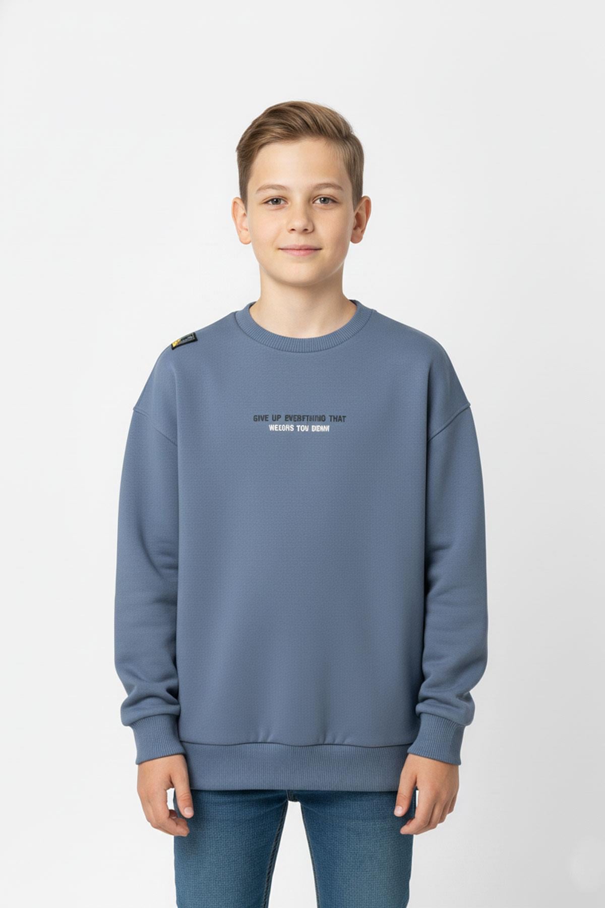 Bisiklet Yaka Baskı Detaylı Erkek Çocuk Sweatshirt