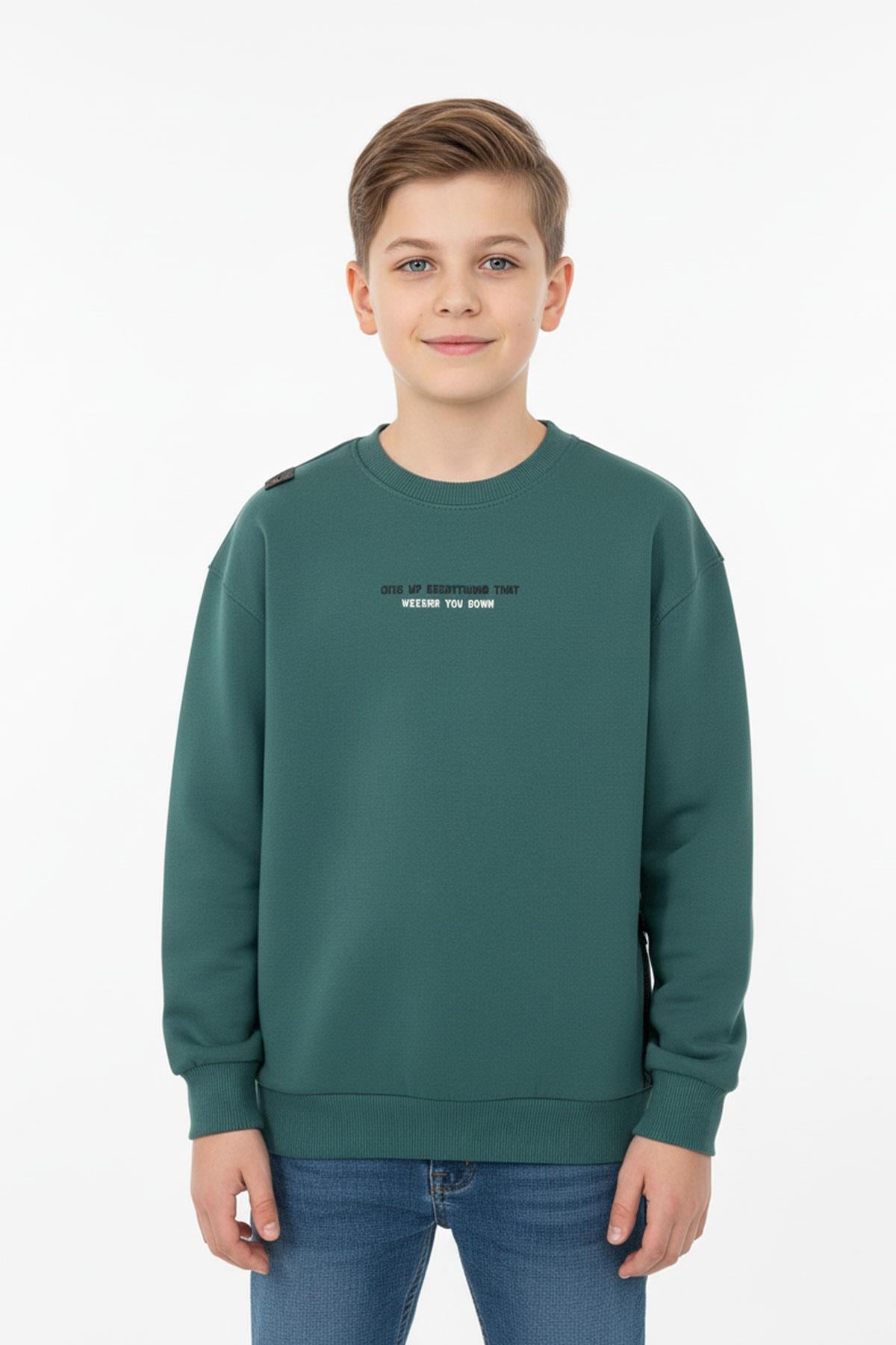 Bisiklet Yaka Baskı Detaylı Erkek Çocuk Sweatshirt