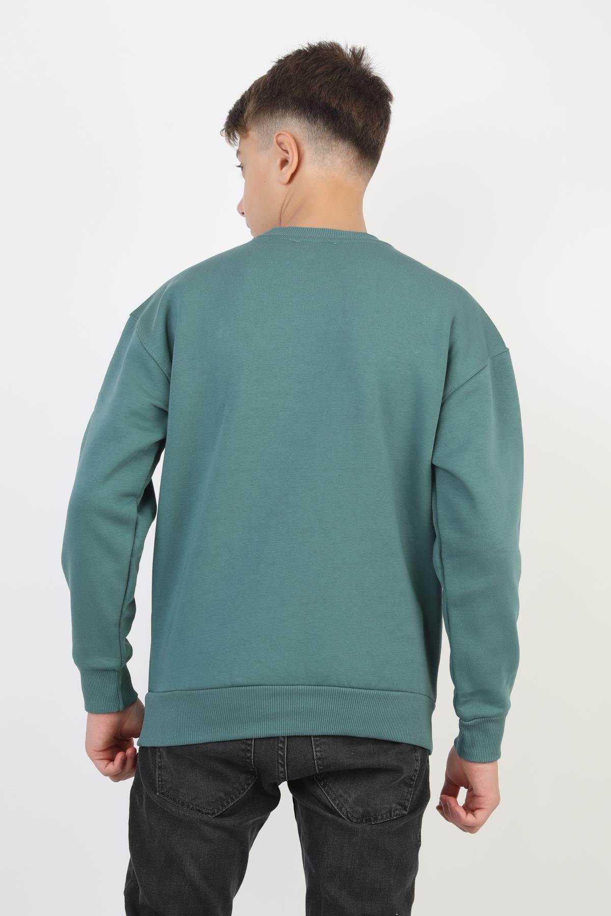 Bisiklet Yaka Cep Fermuar Detaylı Erkek Çocuk Sweatshirt