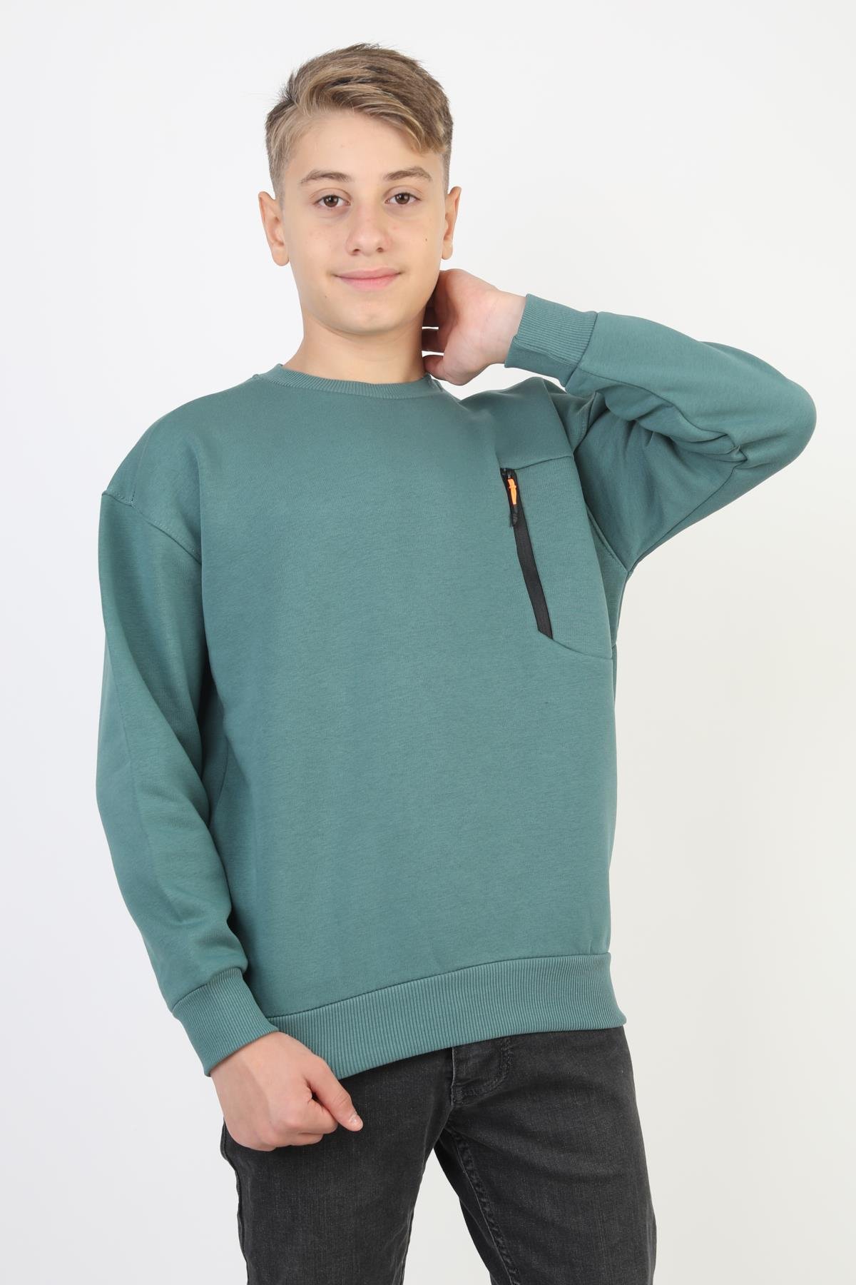 Bisiklet Yaka Cep Fermuar Detaylı Erkek Çocuk Sweatshirt