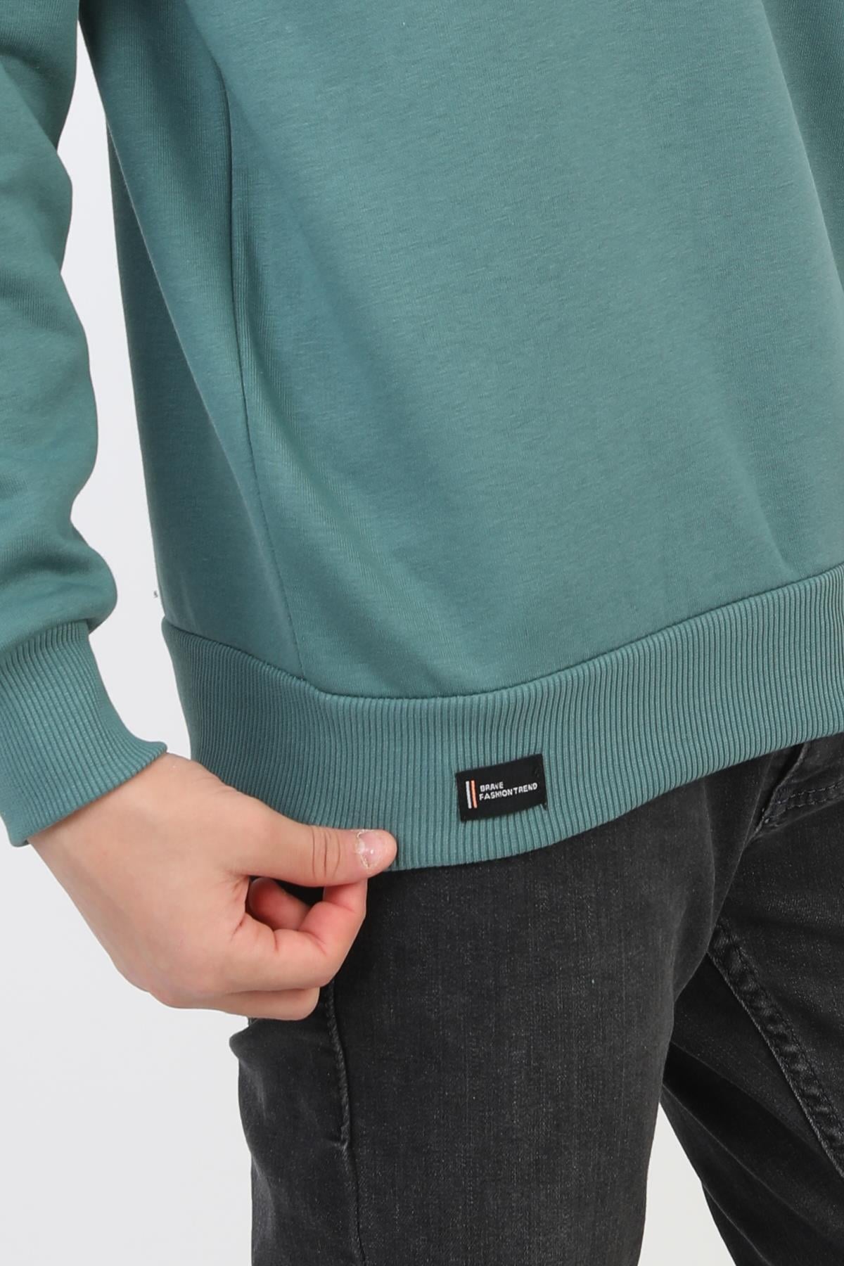 Bisiklet Yaka Cep Fermuar Detaylı Erkek Çocuk Sweatshirt
