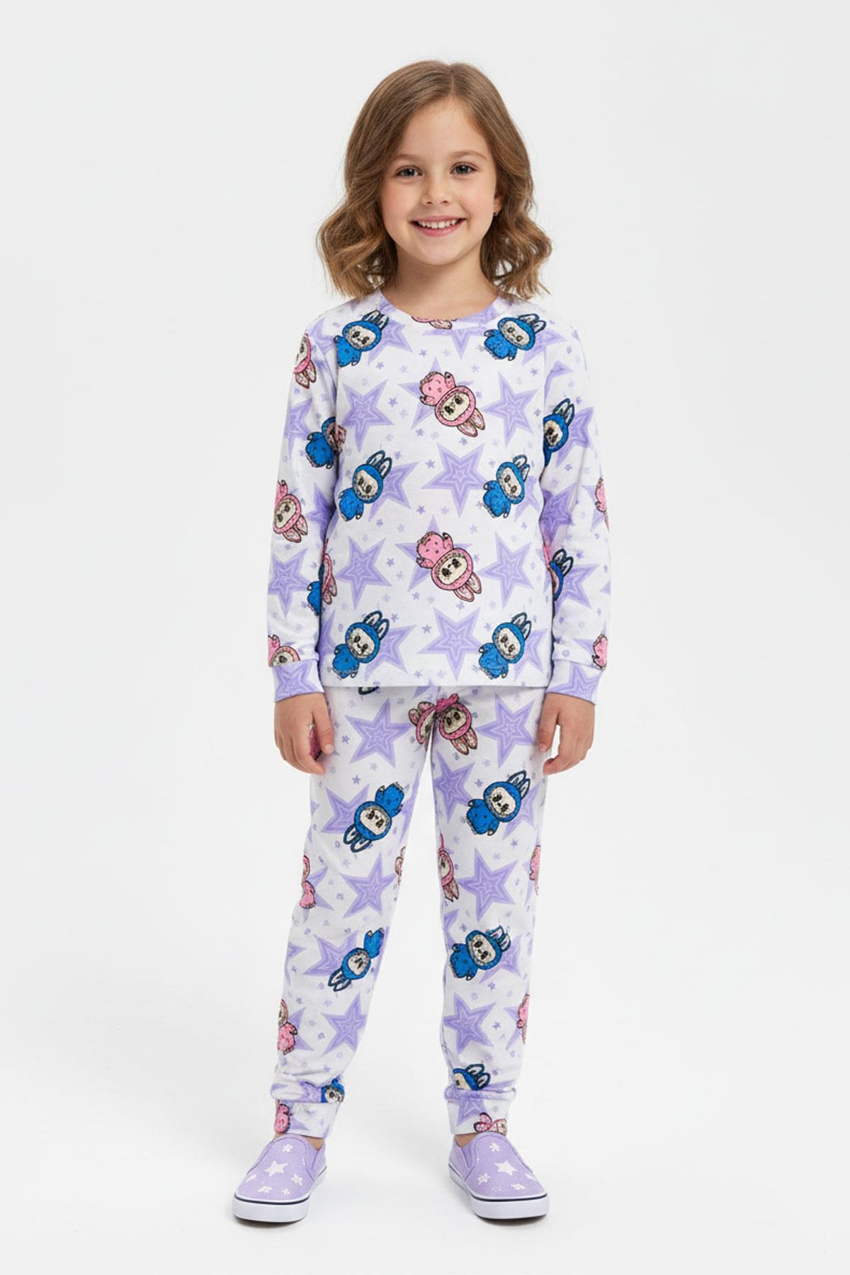 Desenli Pamuk Mevsimlik Kız Çocuk Pijama Takımı