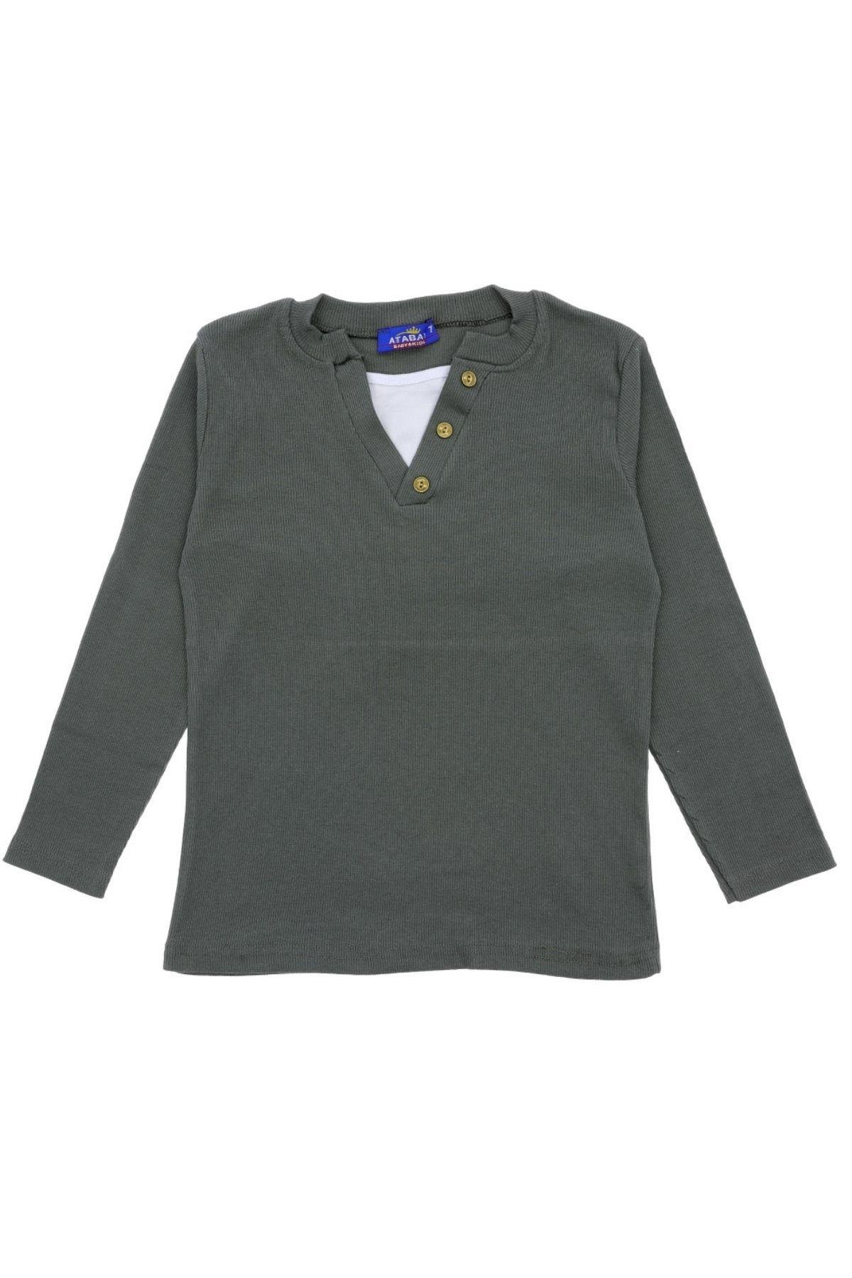 Düğme Detaylı Mevsimlik Uzun Kollu Kaşkorse Kumaş Sweatshirt Füme Renk Erkek Çocuk
