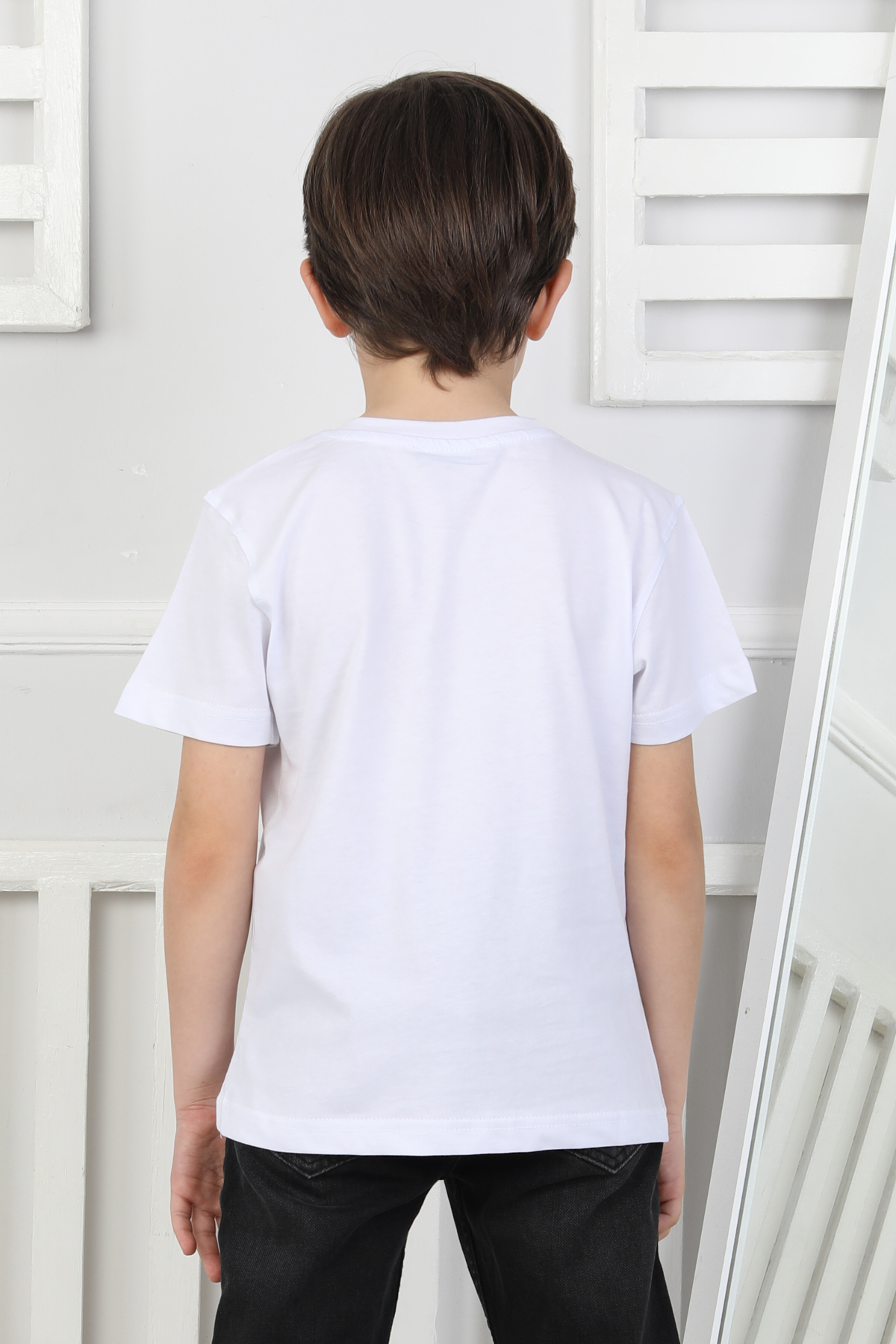 Erkek Çocuk T-Shirt Bisiklet Yaka Düz Renk %100 Pamuk 3'lü Tişört Seti