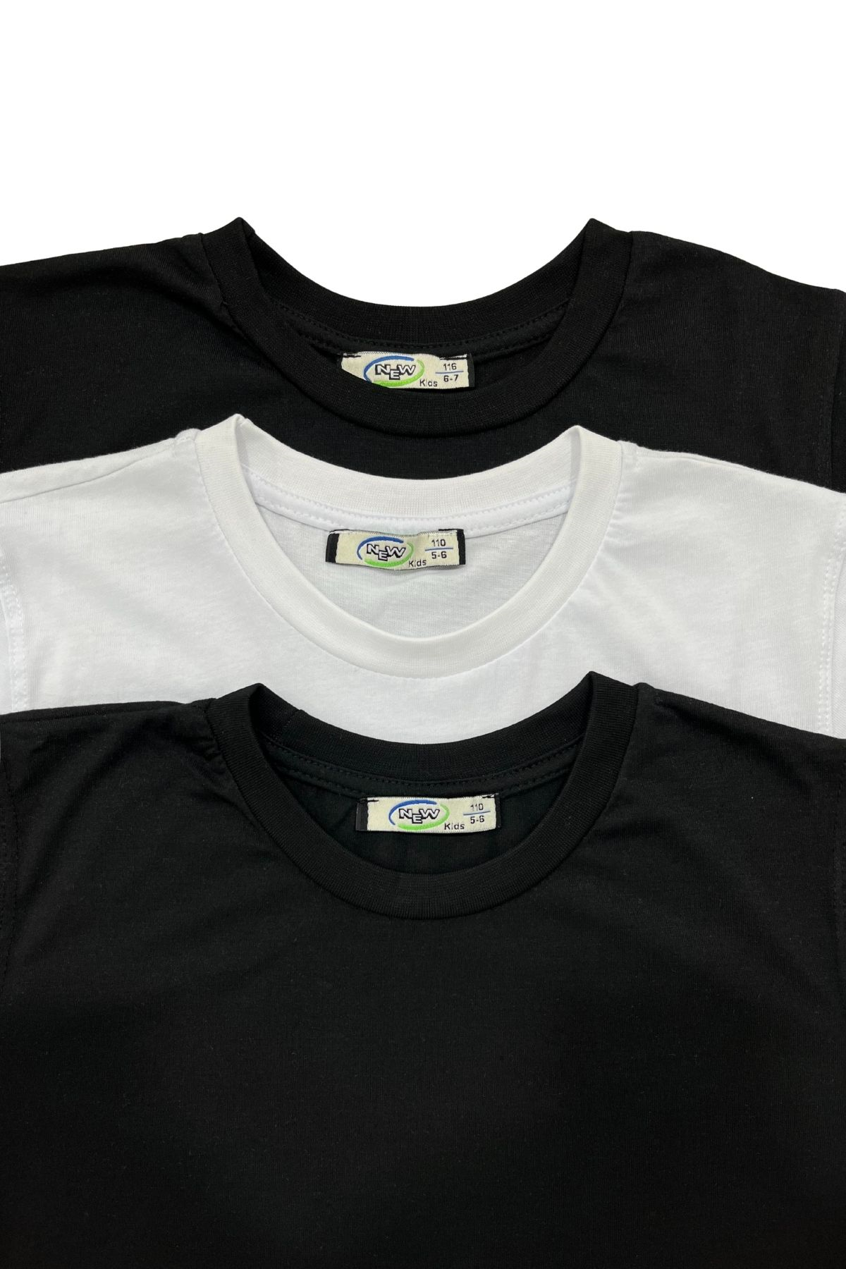 Erkek Çocuk T-Shirt Bisiklet Yaka Düz Renk %100 Pamuk 3'lü Tişört Seti