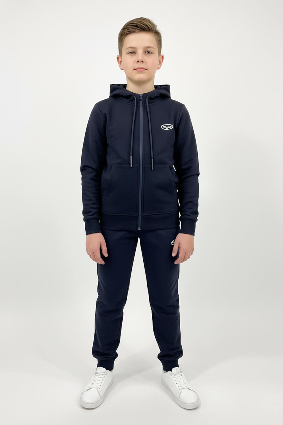 Fermuarlı Kapüşonlu Cepli Unisex Çocuk Eşofman Takımı