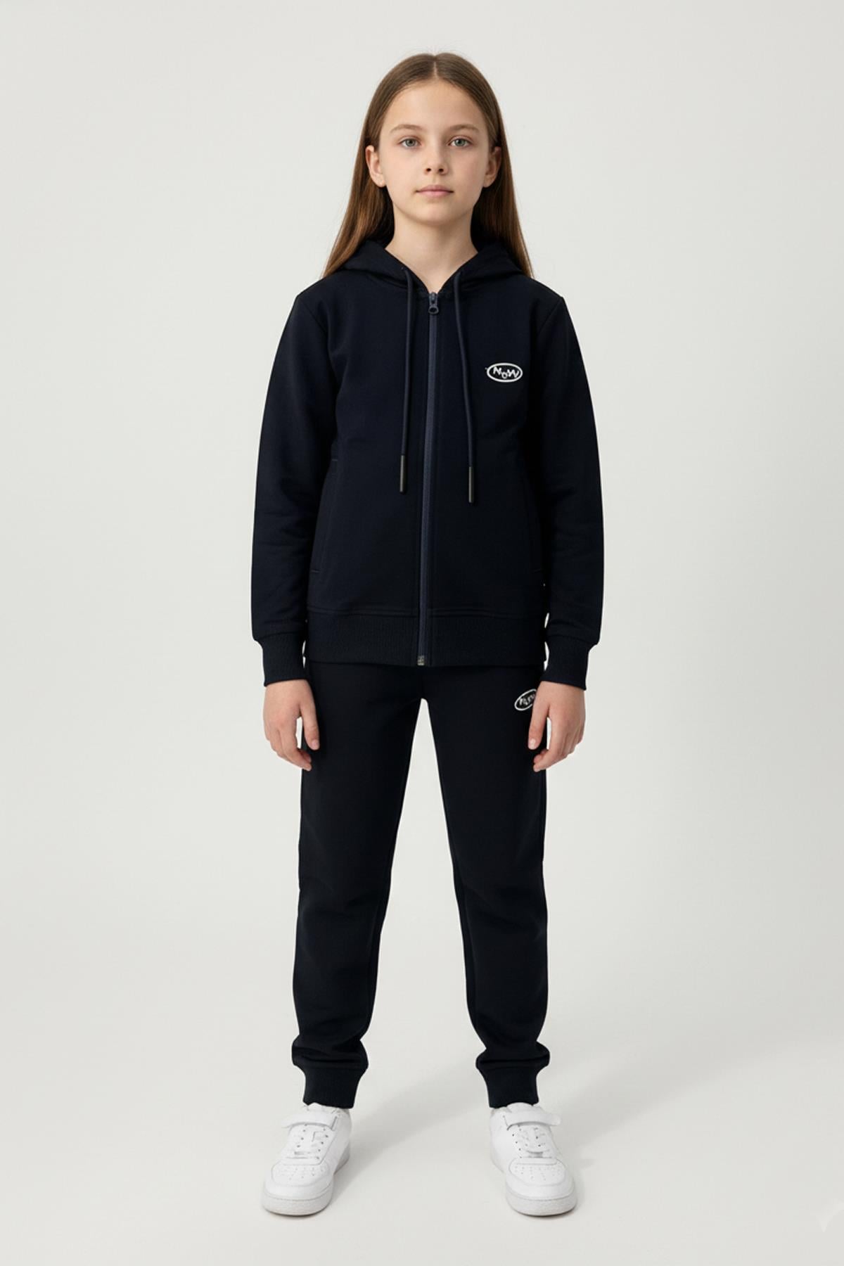 Fermuarlı Kapüşonlu Cepli Unisex Çocuk Eşofman Takımı