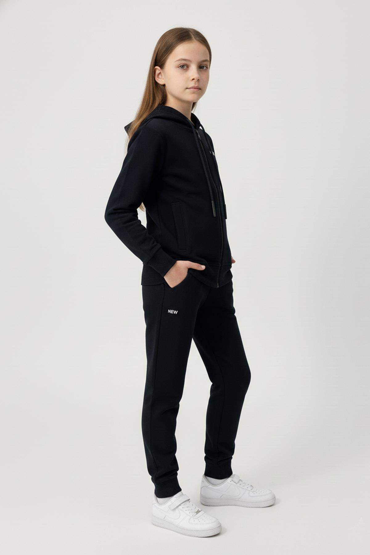 Fermuarlı Kapüşonlu Cepli Unisex Çocuk Eşofman Takımı