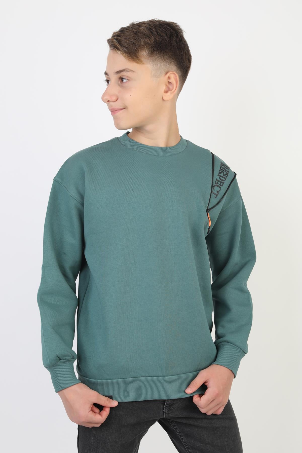 Fermuarlı Respect Baskılı Siyah Erkek Çocuk Sweatshirt