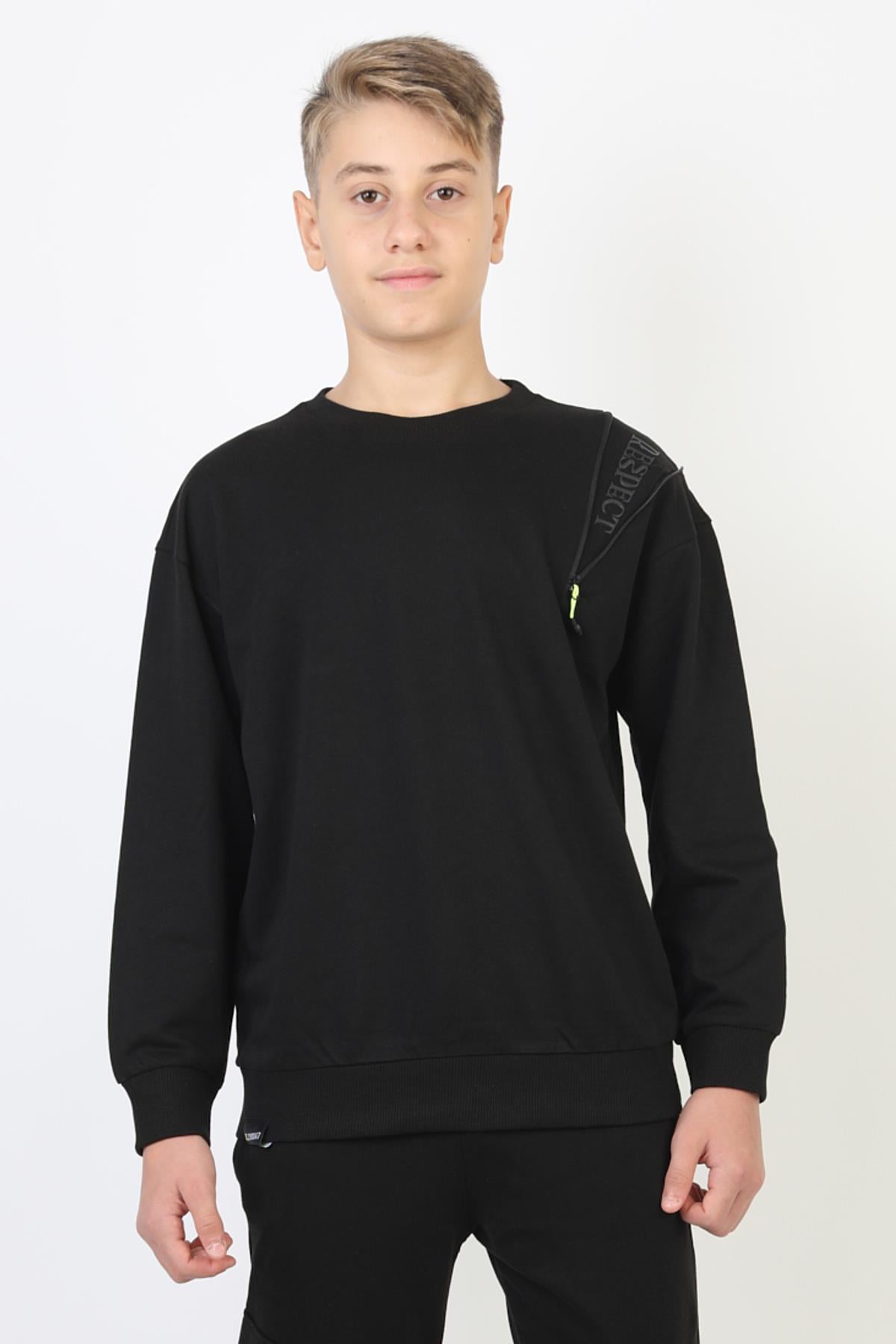 Fermuarlı Respect Baskılı Siyah Erkek Çocuk Sweatshirt
