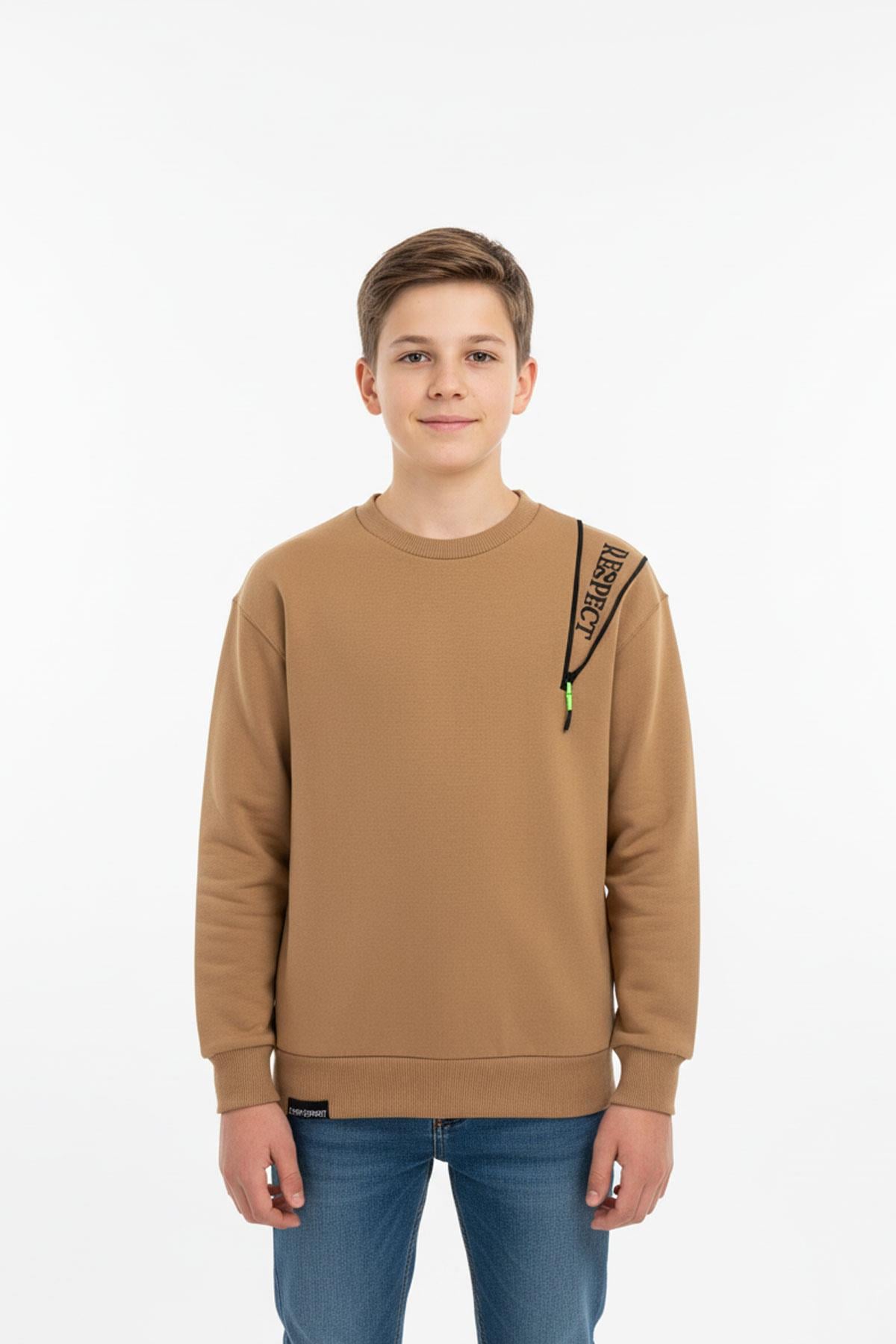 Fermuarlı Respect Baskılı Siyah Erkek Çocuk Sweatshirt