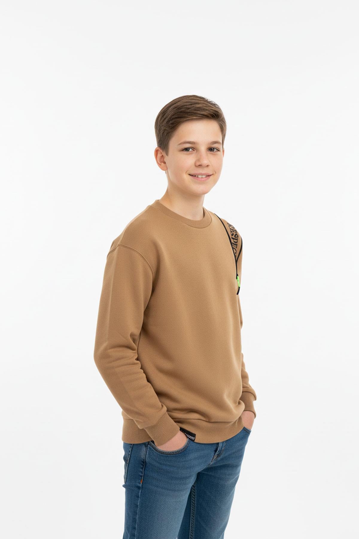 Fermuarlı Respect Baskılı Siyah Erkek Çocuk Sweatshirt