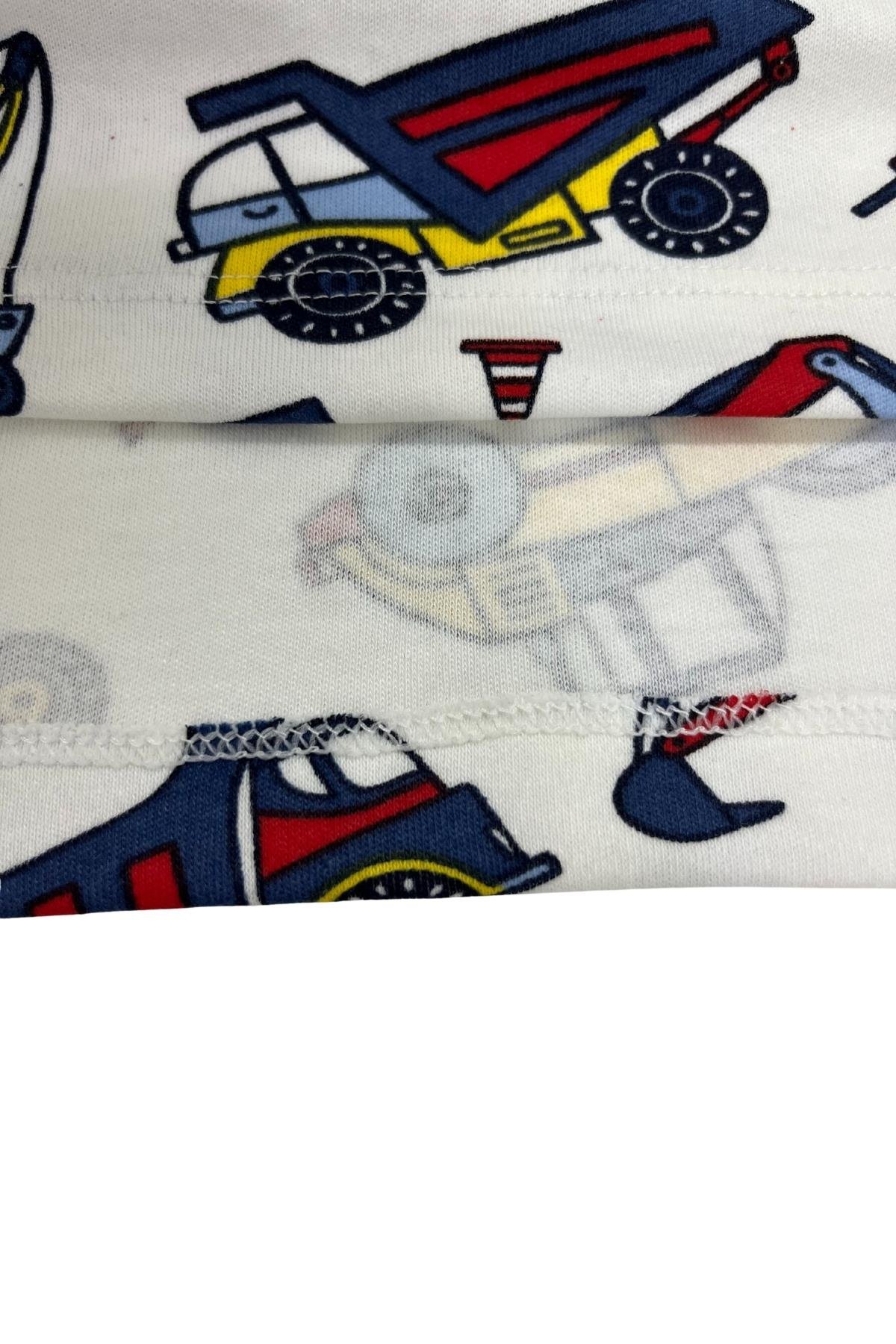 İş Makinesi Baskılı Uzun Kollu Mevsimlik Erkek Çocuk Pamuk Pijama Takımı