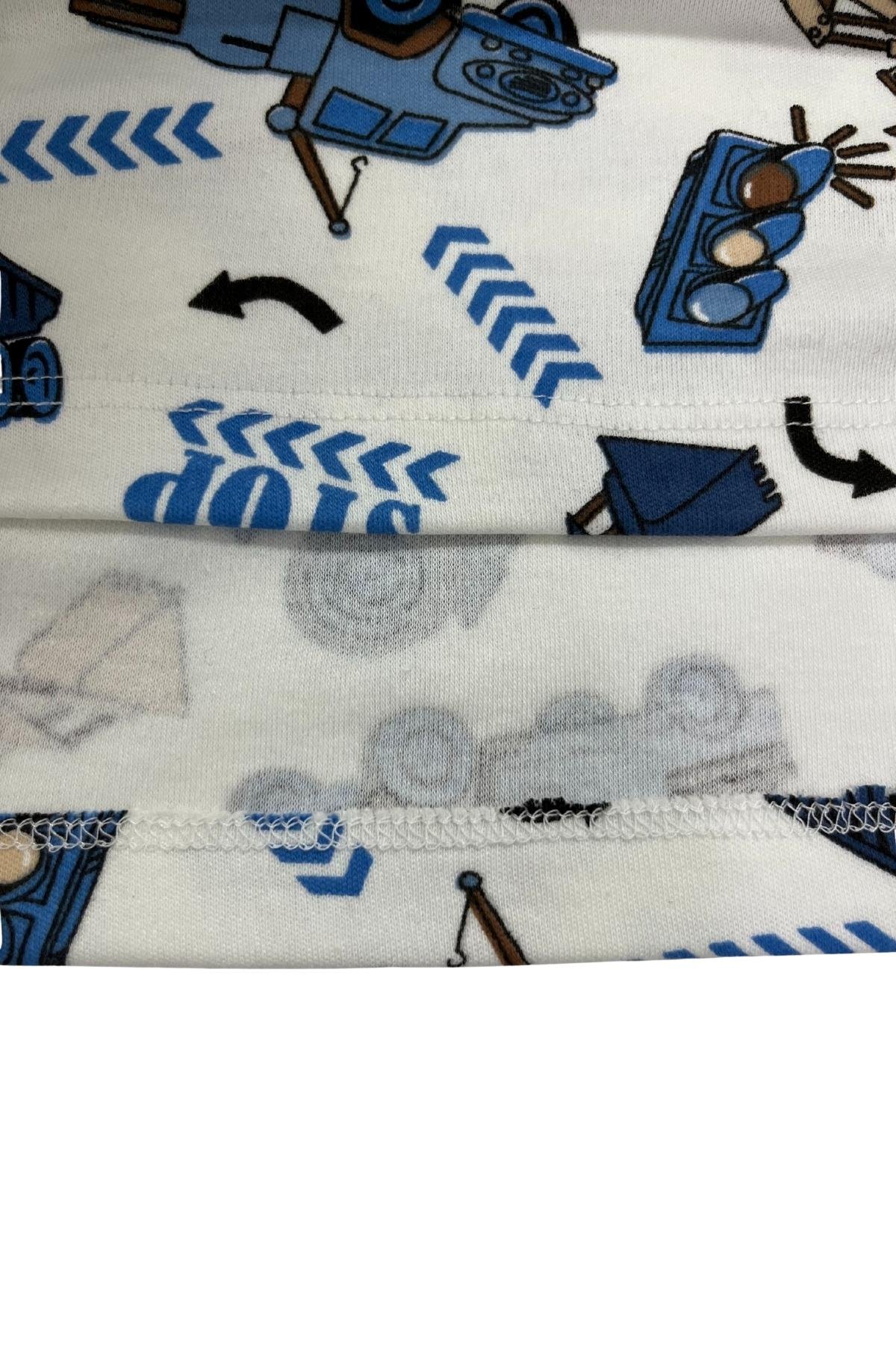 İş Makinesi Desenli Desenli Uzun Kollu Mevsimlik Pamuk Erkek Çocuk Pijama Takımı