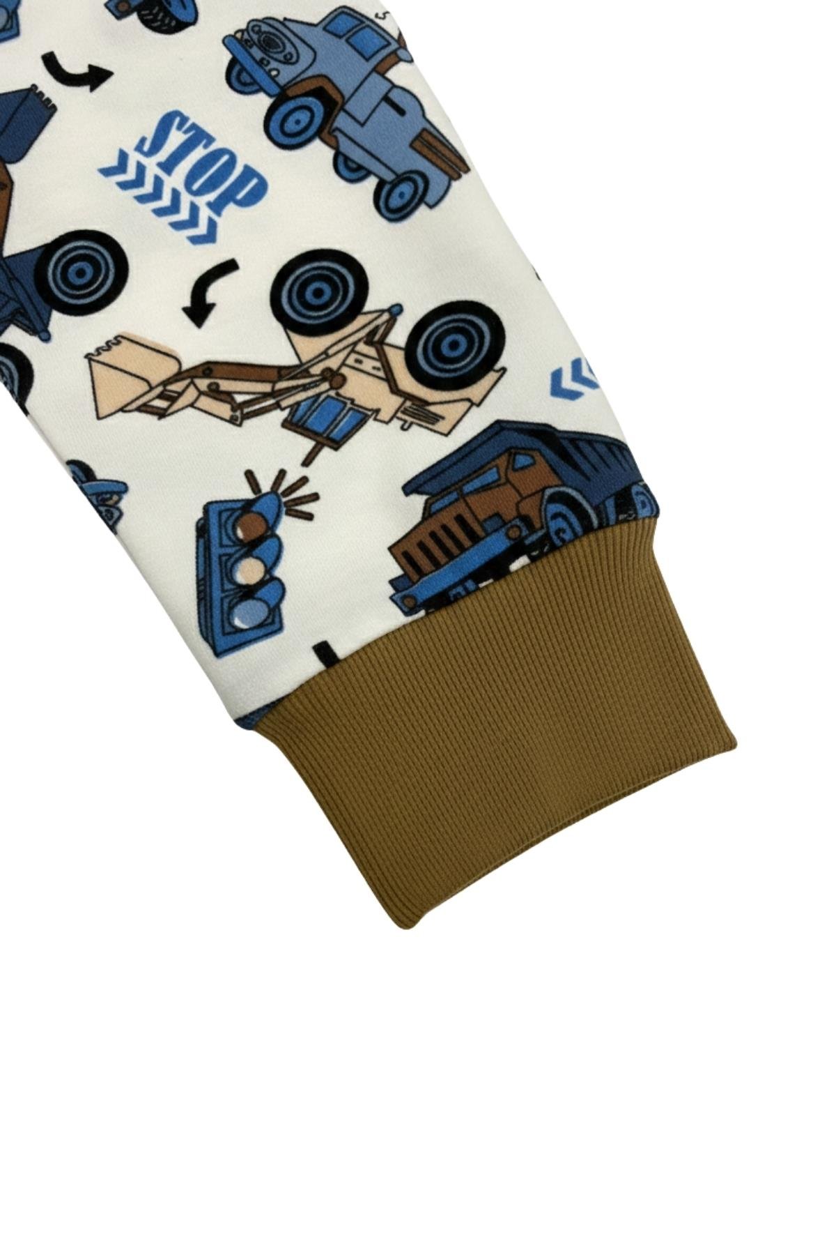 İş Makinesi Desenli Desenli Uzun Kollu Mevsimlik Pamuk Erkek Çocuk Pijama Takımı