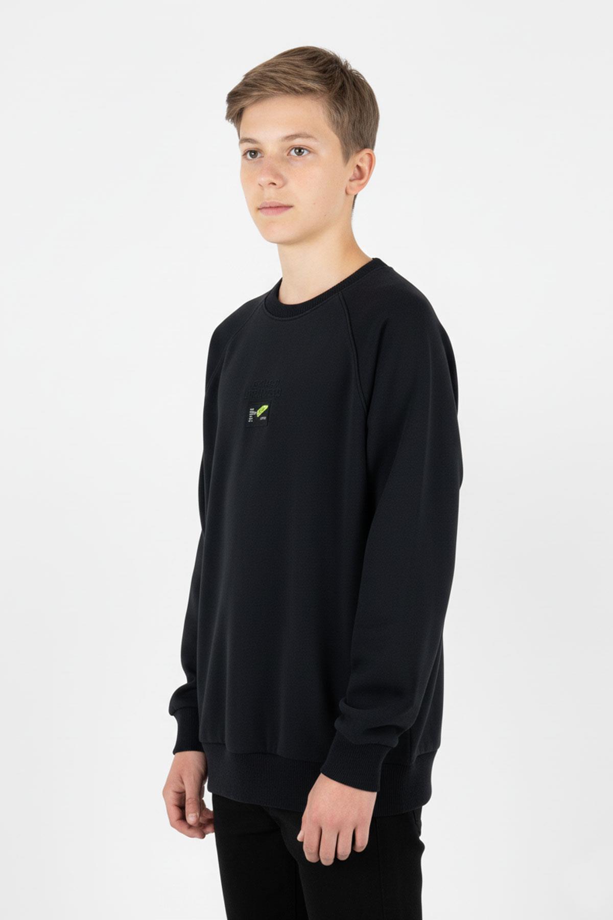 Kanguru Cepli Baskılı Detaylı Erkek Çocuk Sweatshirt