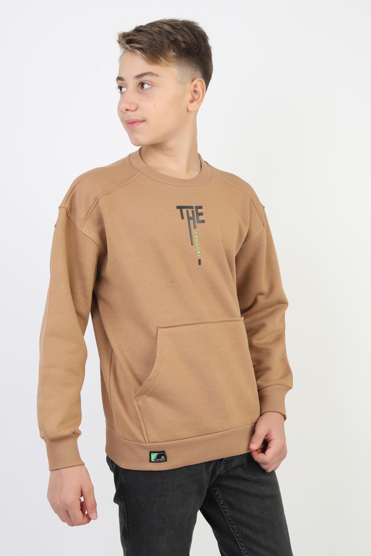 Kanguru Cepli Bisiklet Yaka Erkek Çocuk Sweatshirt