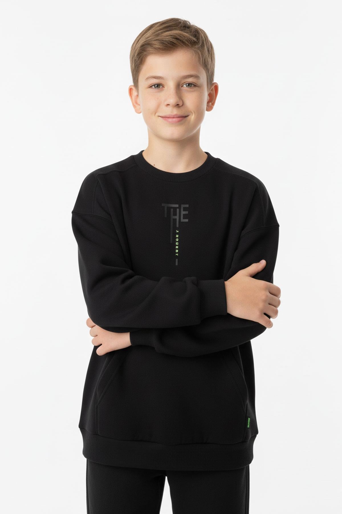 Kanguru Cepli Bisiklet Yaka Erkek Çocuk Sweatshirt