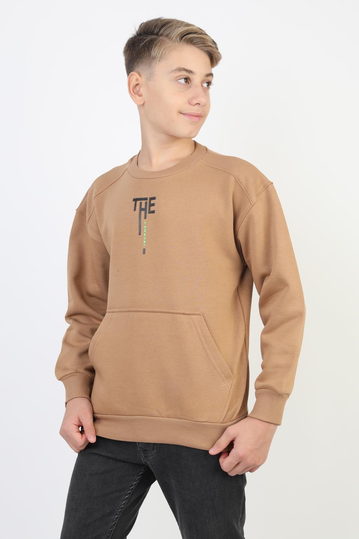 Kanguru Cepli Bisiklet Yaka Erkek Çocuk Sweatshirt