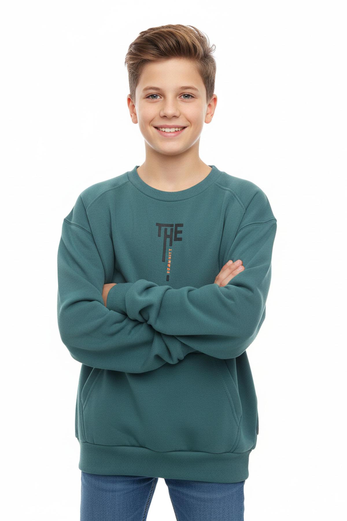 Kanguru Cepli Bisiklet Yaka Erkek Çocuk Sweatshirt