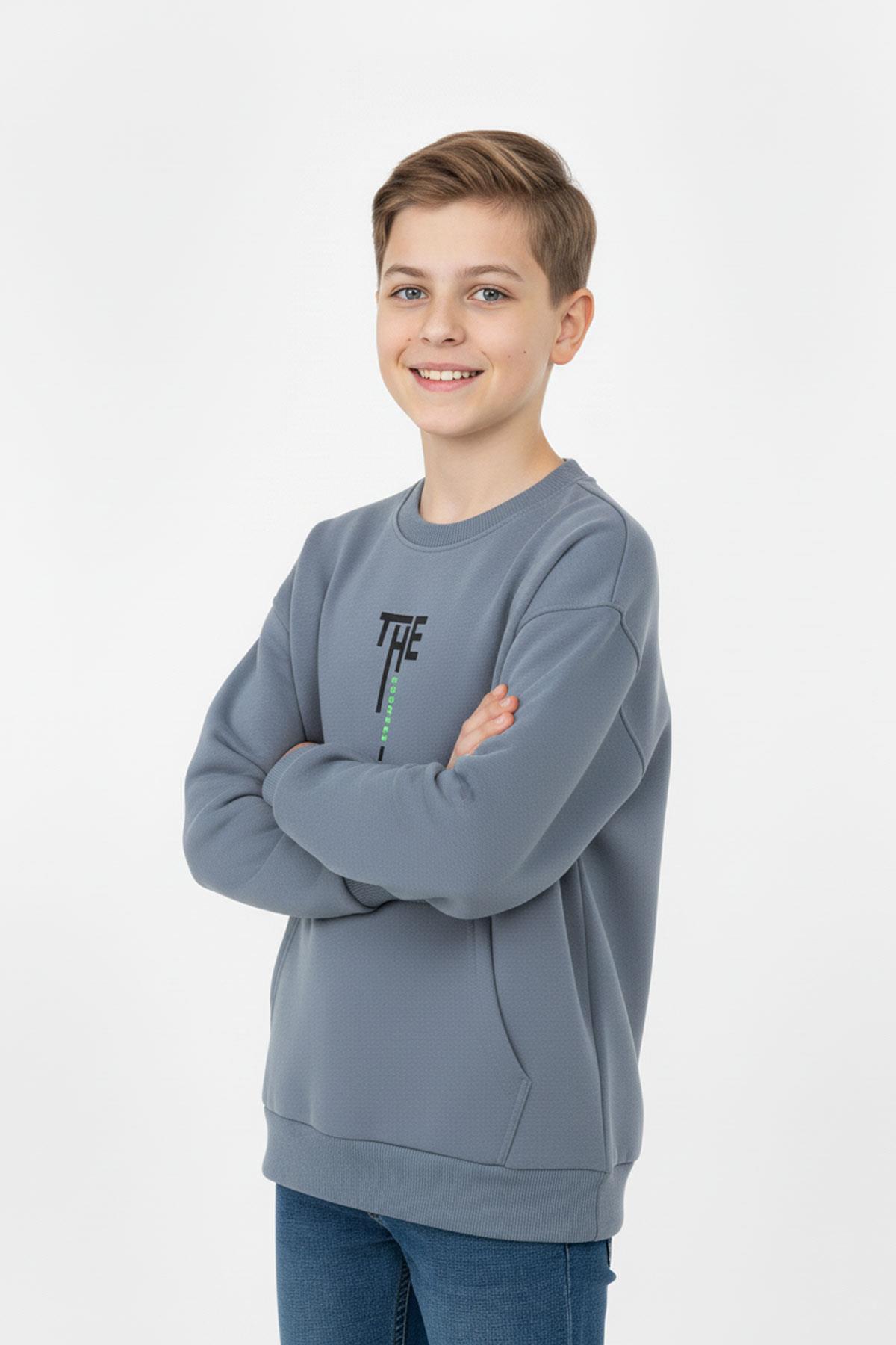 Kanguru Cepli Bisiklet Yaka Erkek Çocuk Sweatshirt