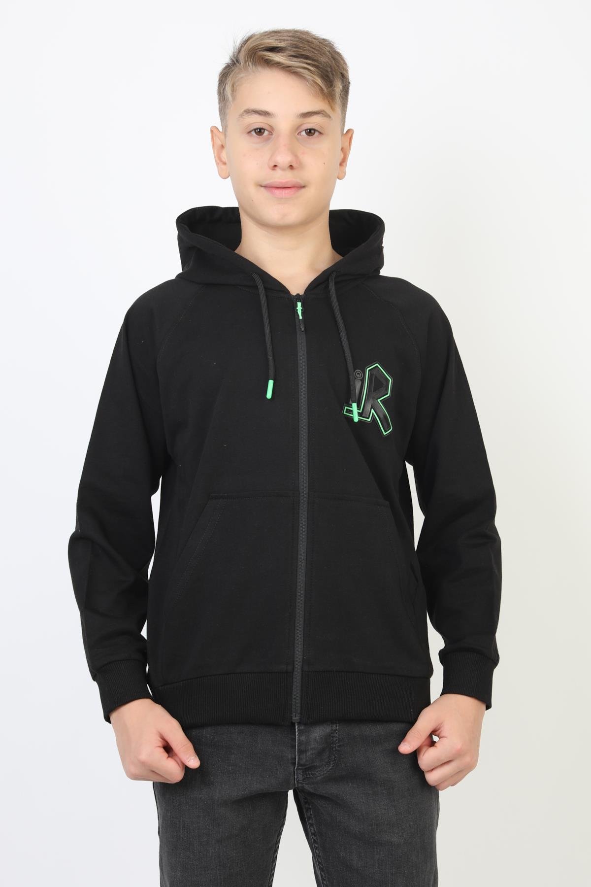 Kapşonlu Fermuarlı Kanguru Cepli Erkek Çocuk Sweatshirt