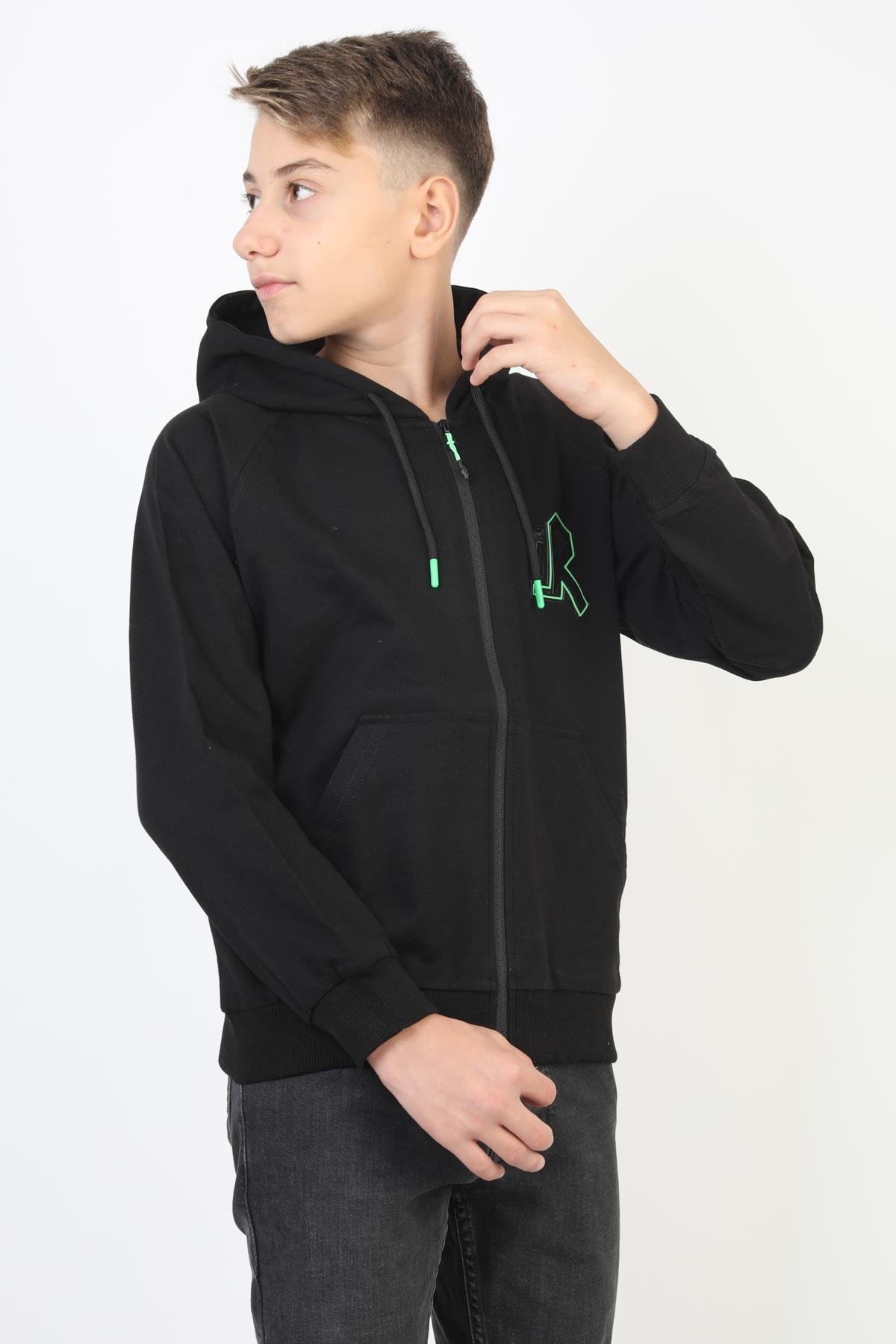 Kapşonlu Fermuarlı Kanguru Cepli Erkek Çocuk Sweatshirt