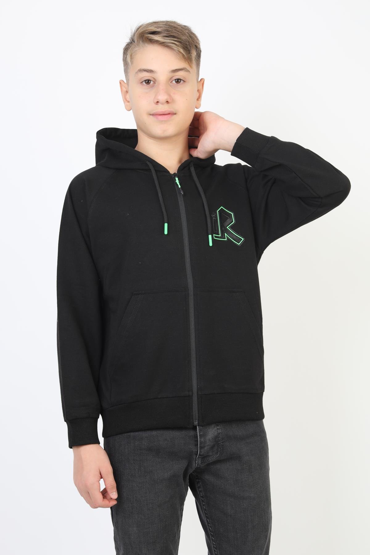 Kapşonlu Fermuarlı Kanguru Cepli Erkek Çocuk Sweatshirt