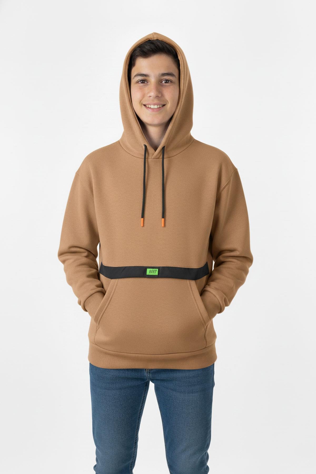 Kapşonlu Kanguru Cepli Detaylı Erkek Çocuk Sweatshirt